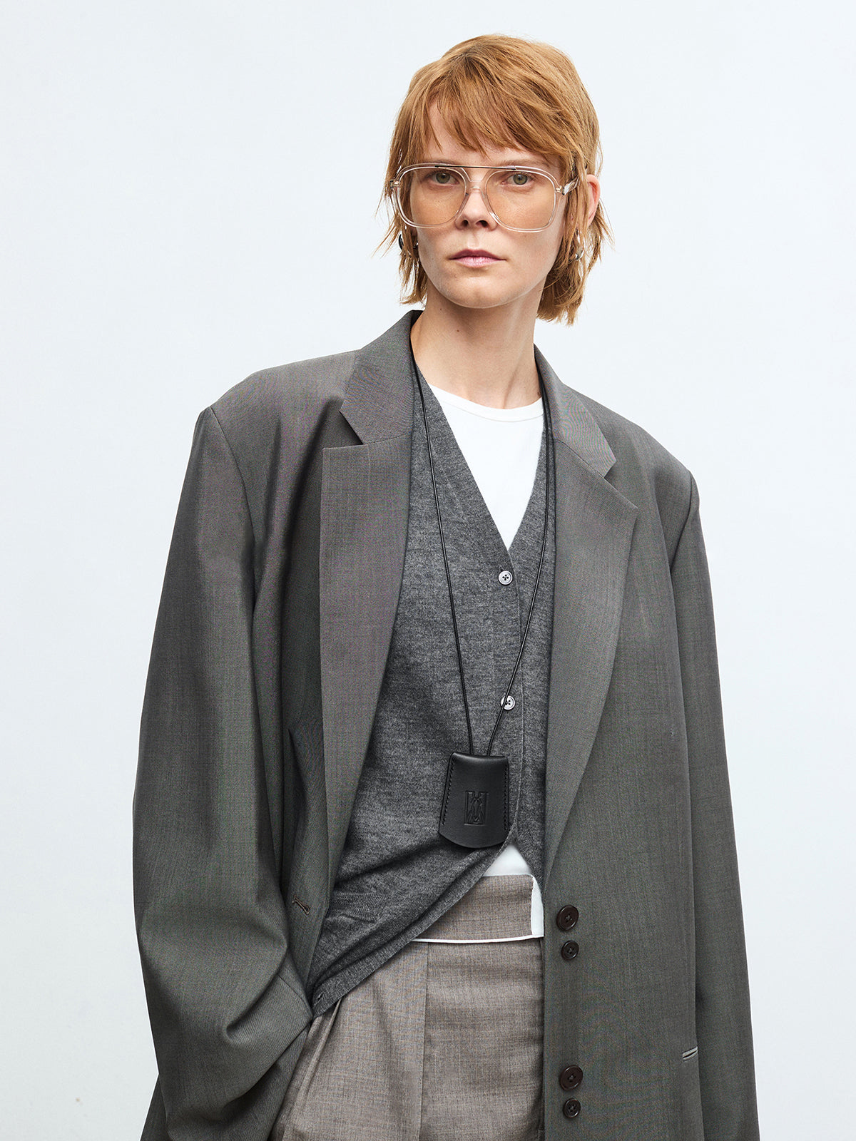 Gilet sans manches à col en V en laine mélangée 