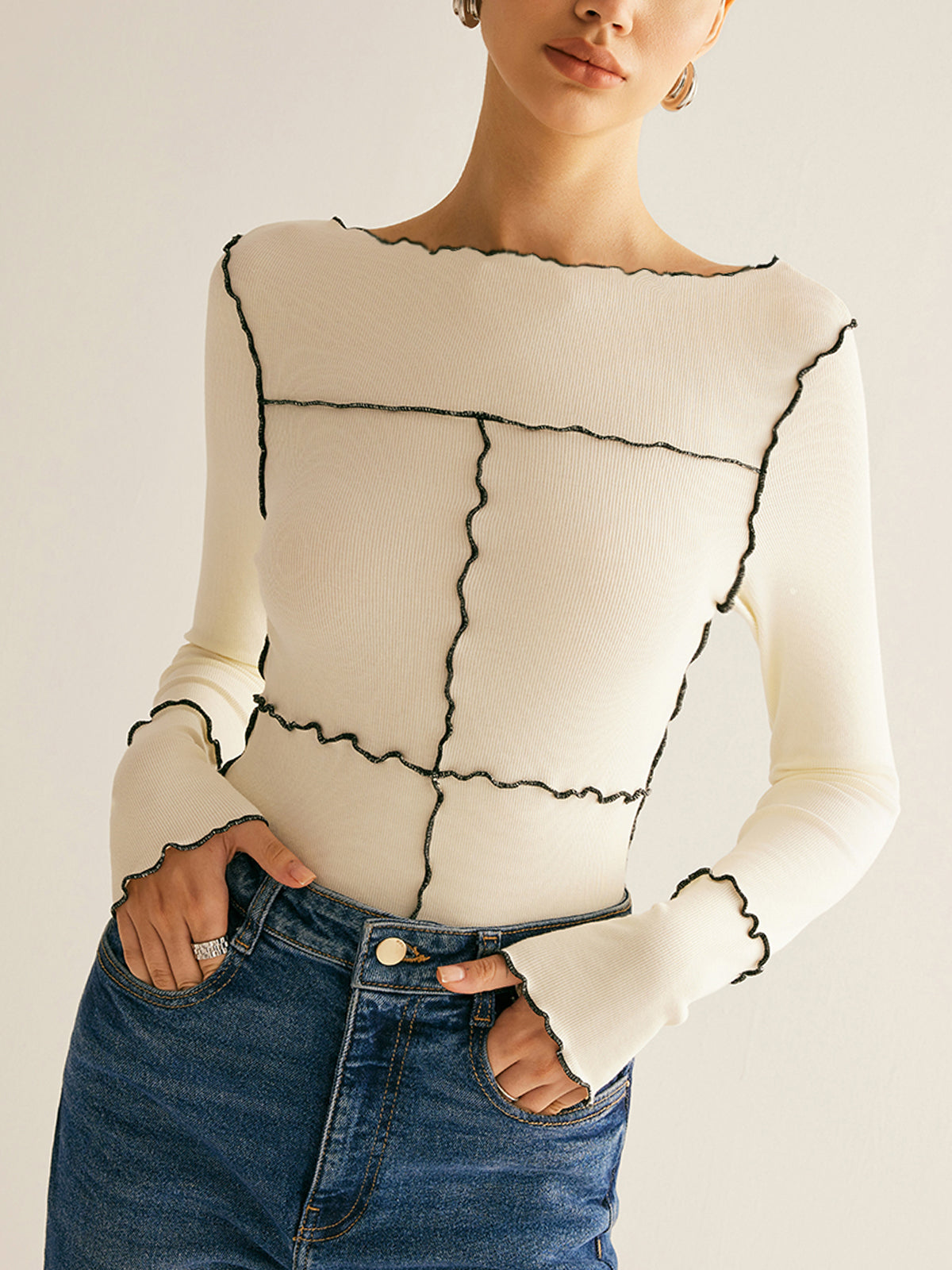 Langarm-T-Shirt mit Salatbesatz 