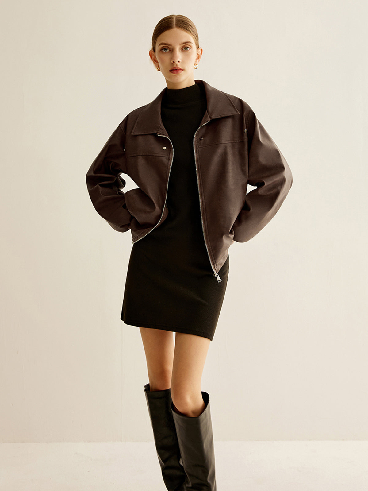 Reißverschluss-Schaltjacke aus PU-Leder 