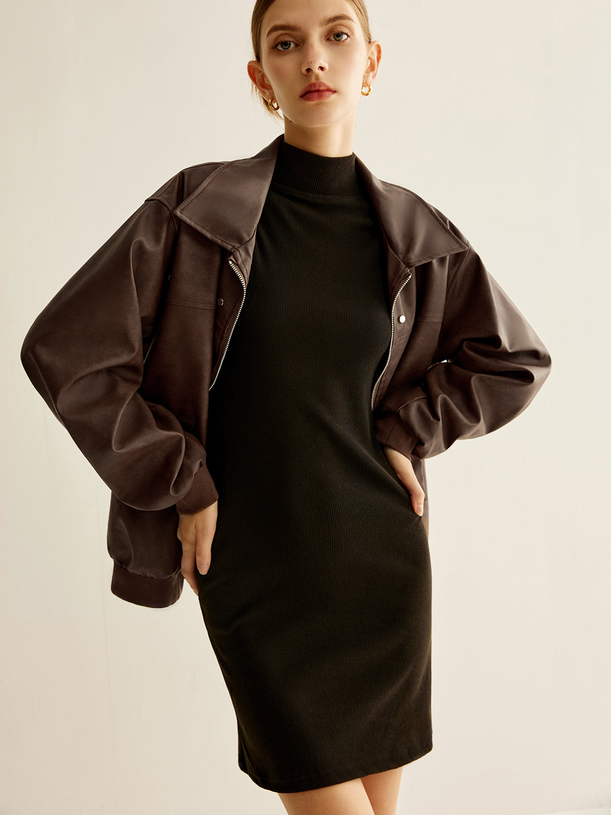 Reißverschluss-Schaltjacke aus PU-Leder 