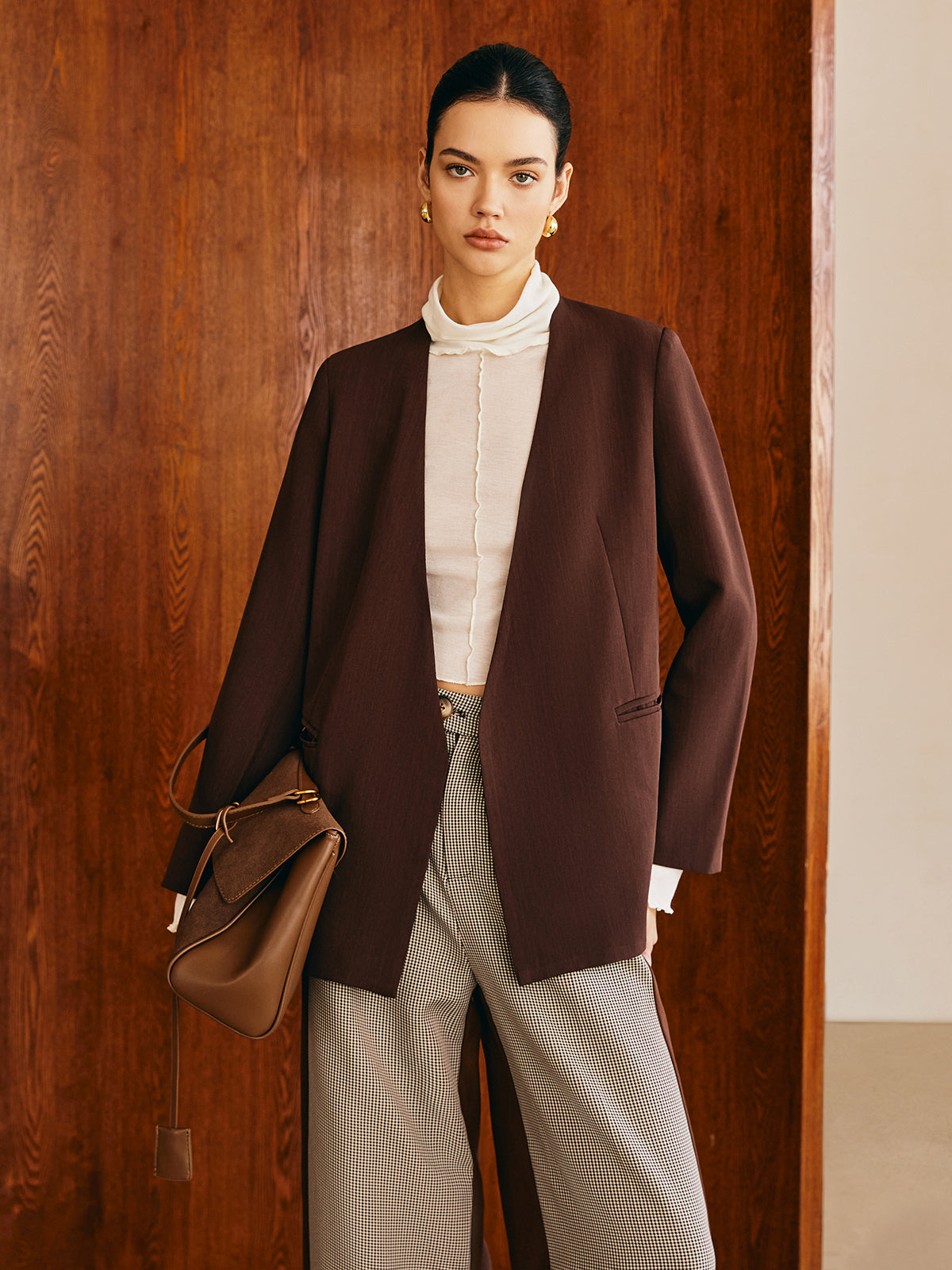 Utility-Blazer mit V-Ausschnitt ohne Gürtel 