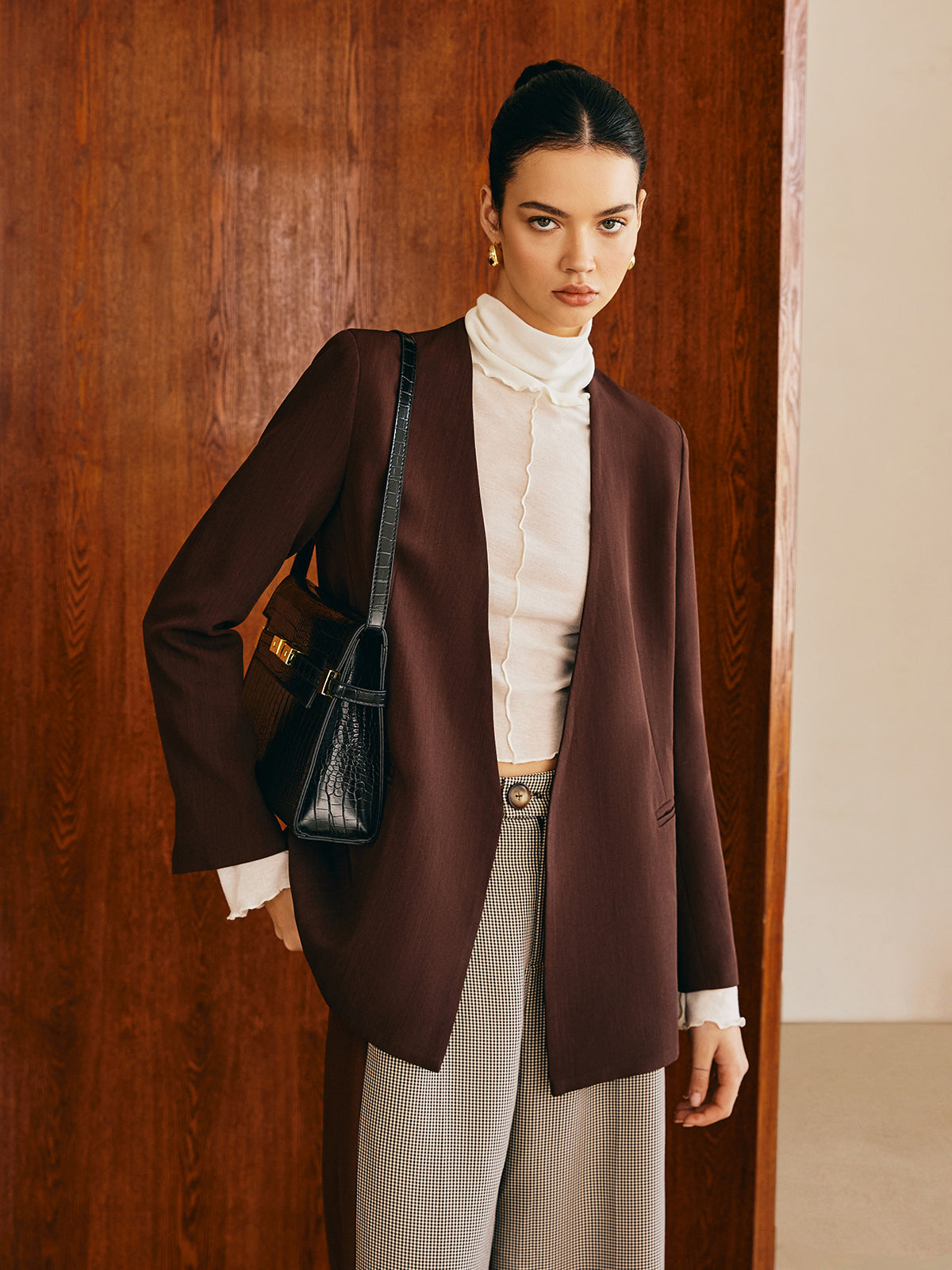 Utility-Blazer mit V-Ausschnitt ohne Gürtel 