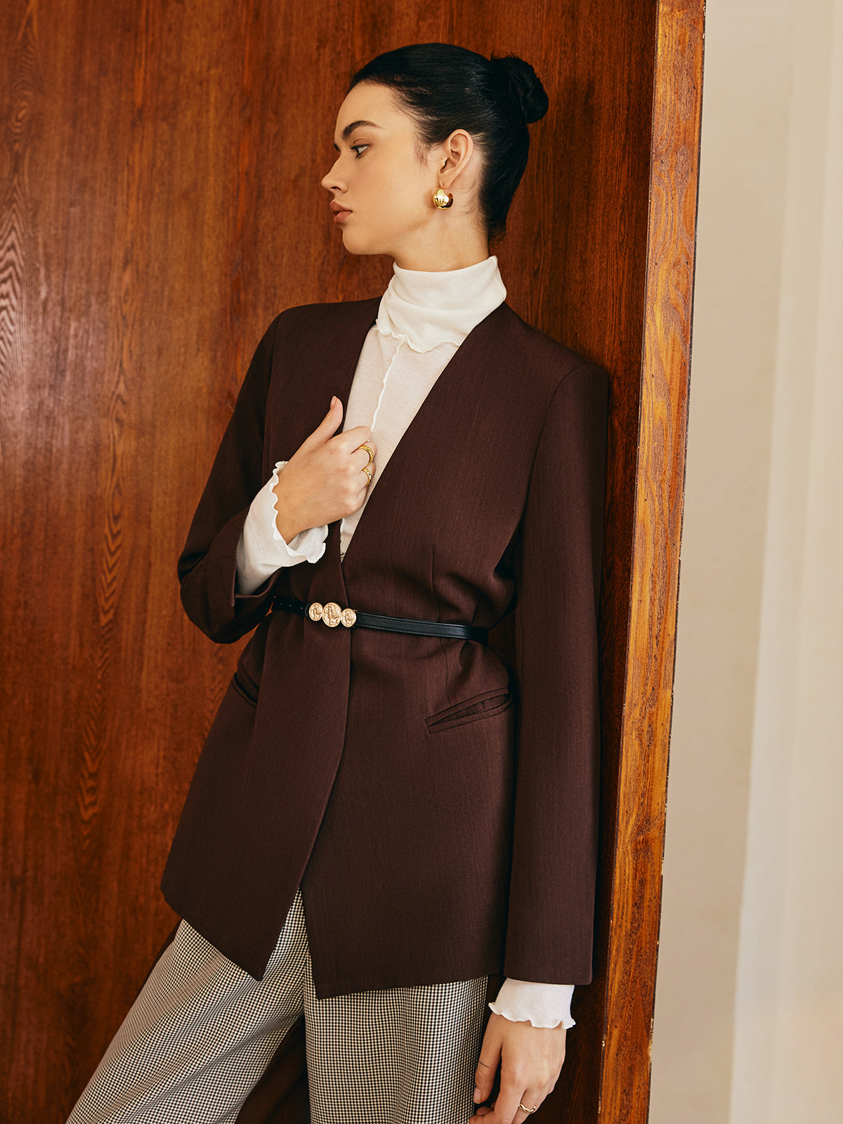 Utility-Blazer mit V-Ausschnitt ohne Gürtel 