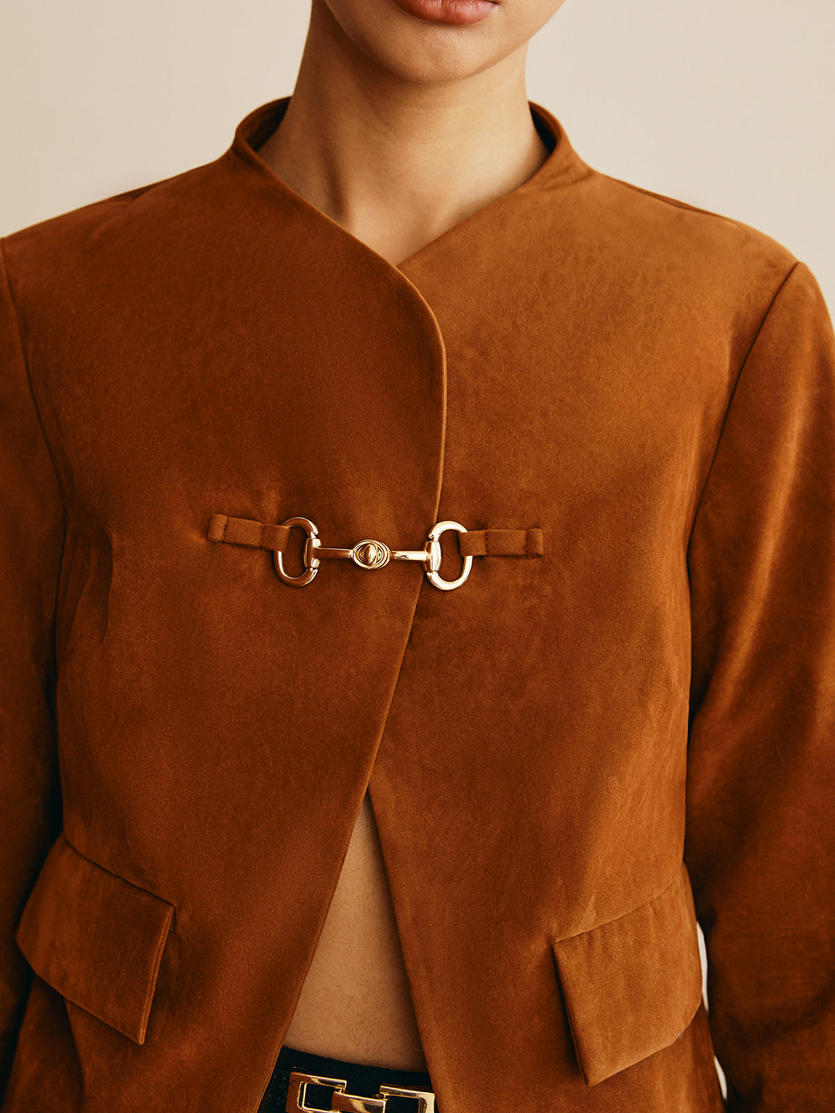 Metal-Detail Suede Effect Jacket