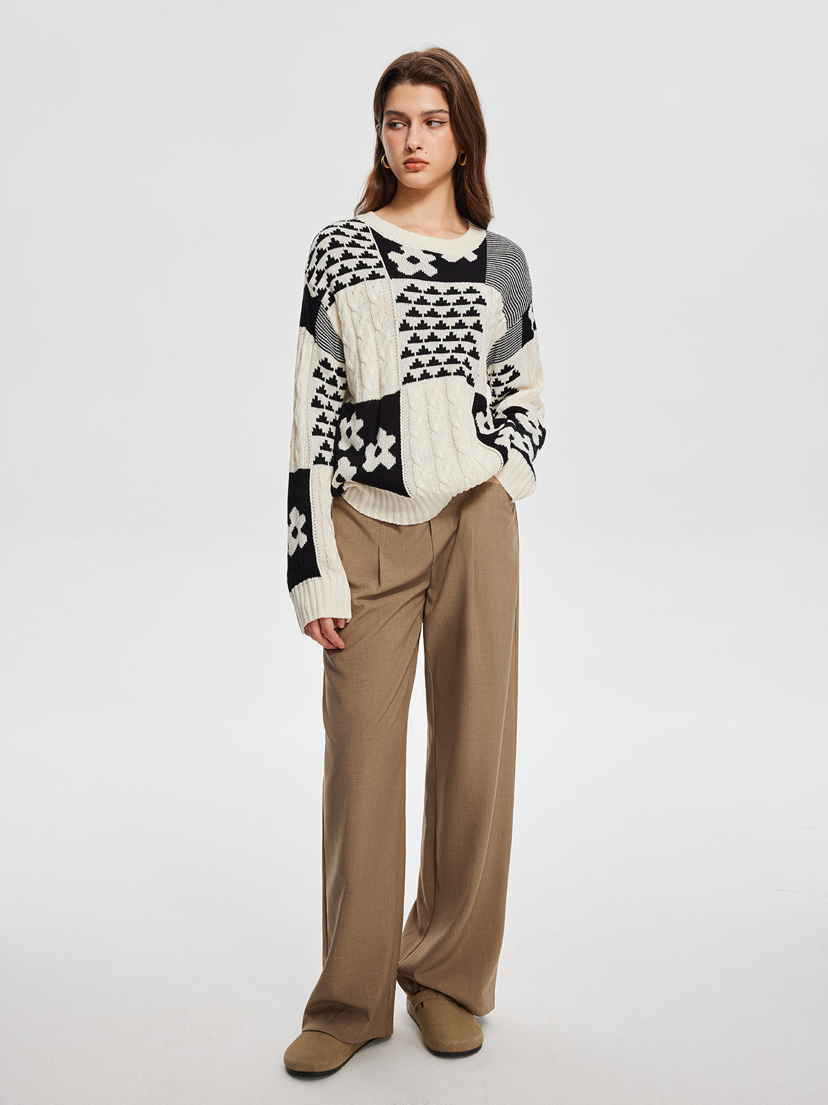 Pull chaud en maille torsadée à blocs de couleur 