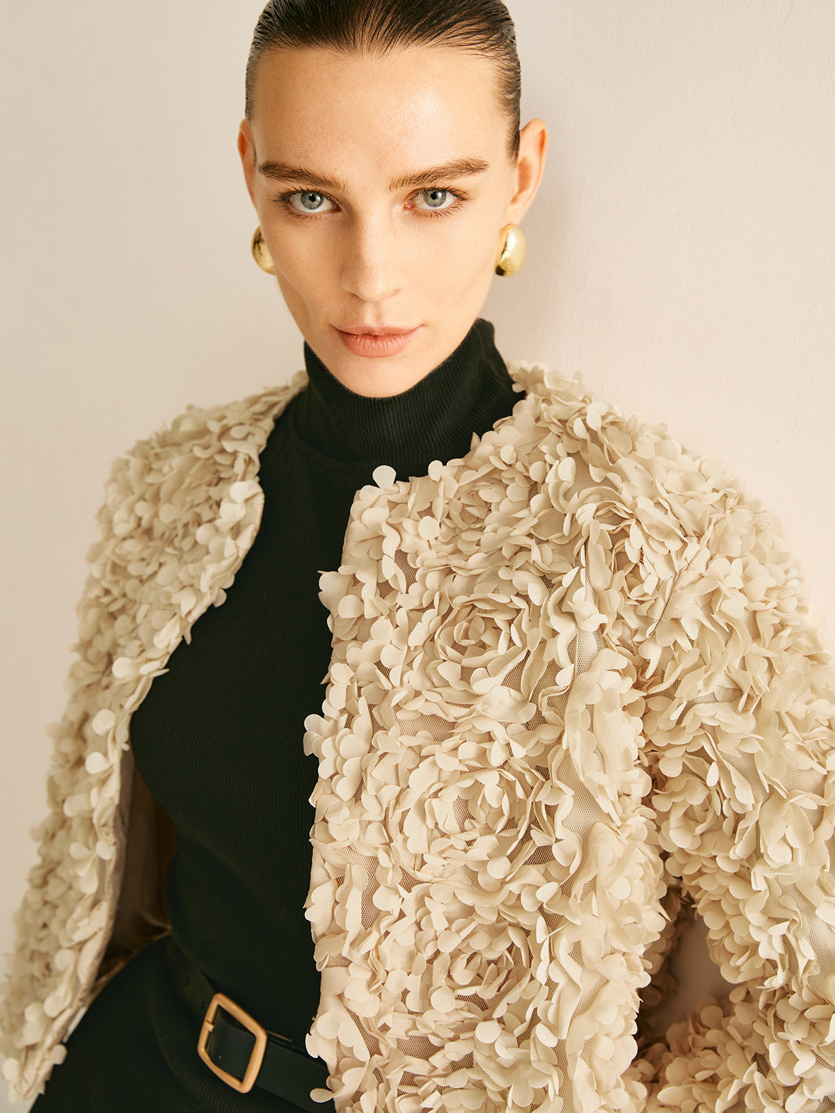 Veste à col rond fleurie 