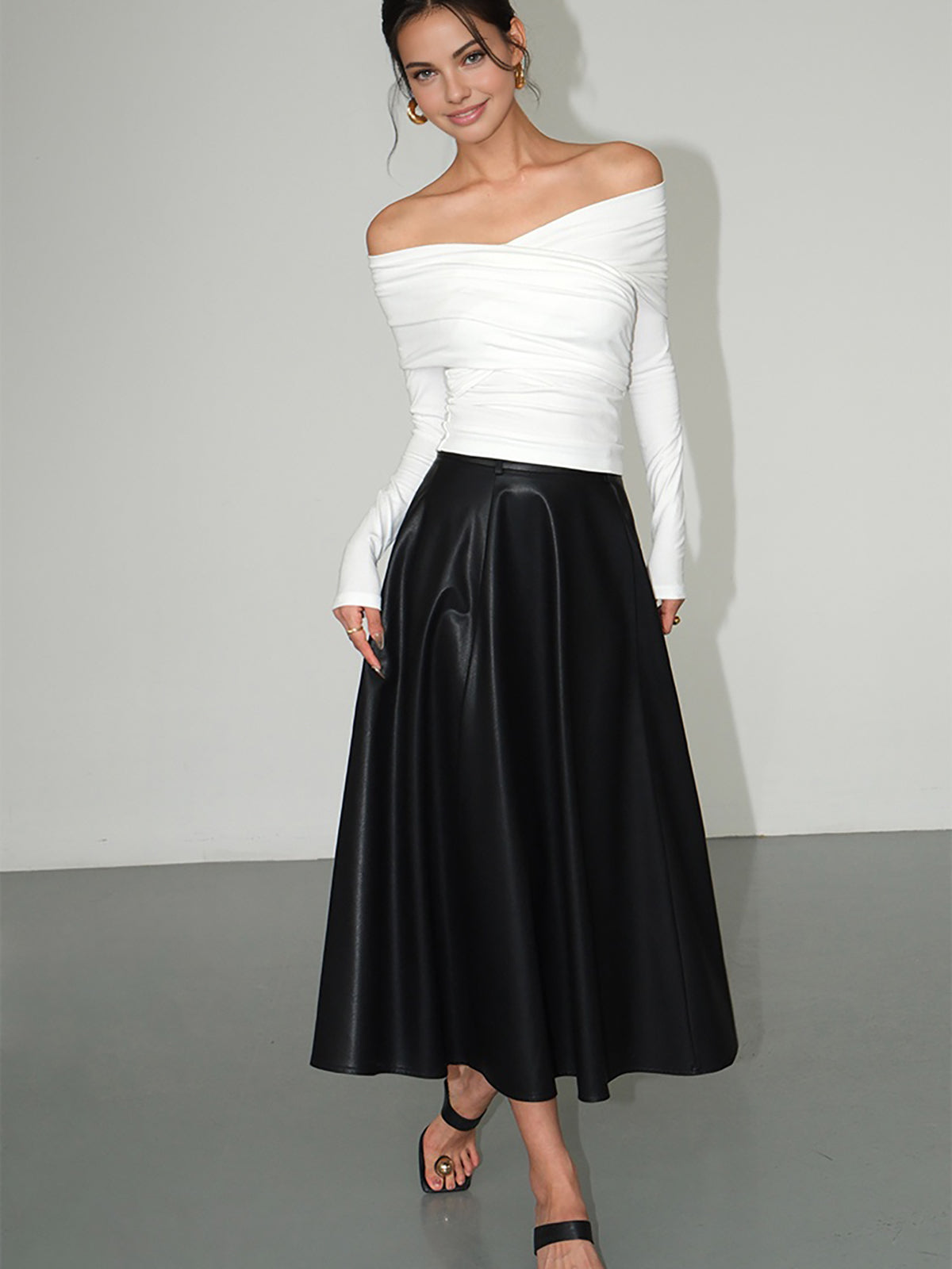 Semi-Sheer Plain Ruched Slim T-Shirt