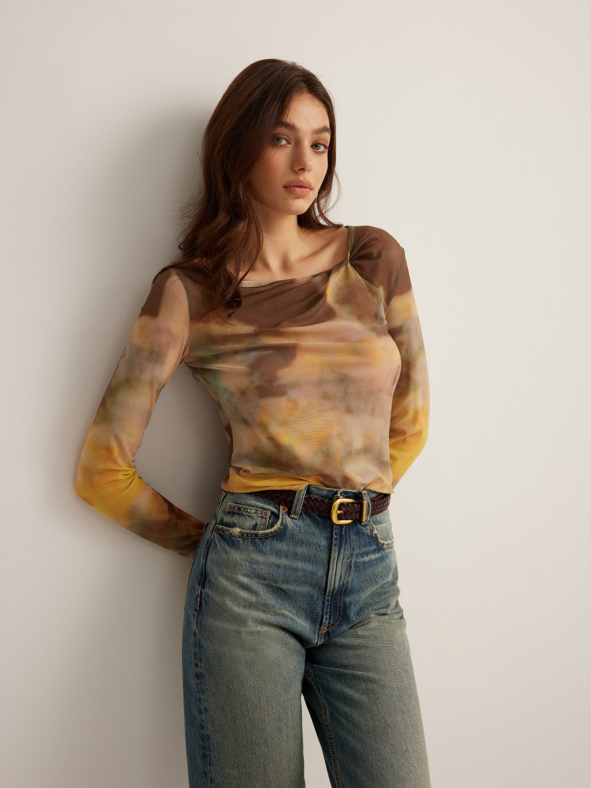 Semi-Sheer  Dye Printed Mesh T-Shirt