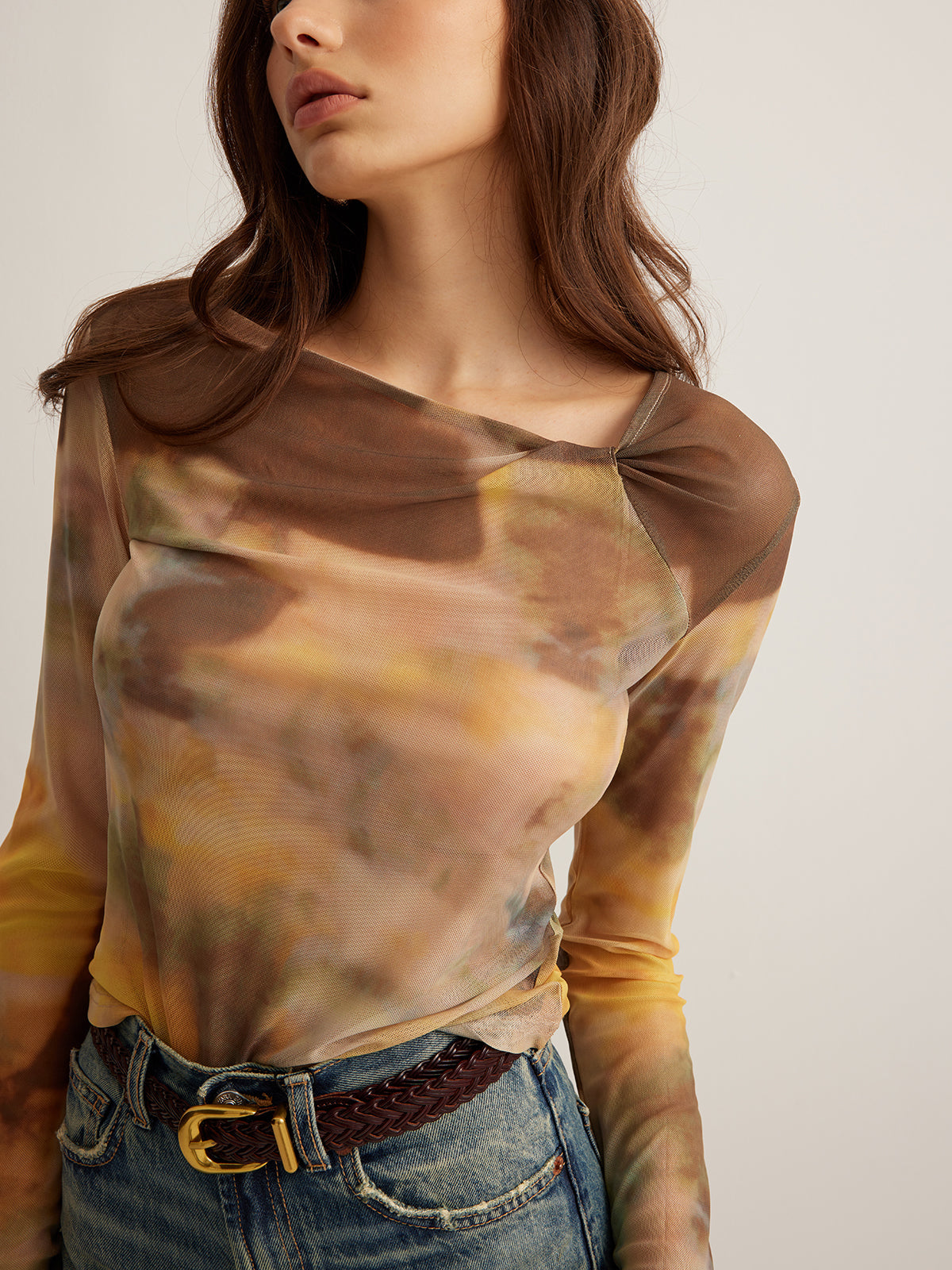 Semi-Sheer  Dye Printed Mesh T-Shirt