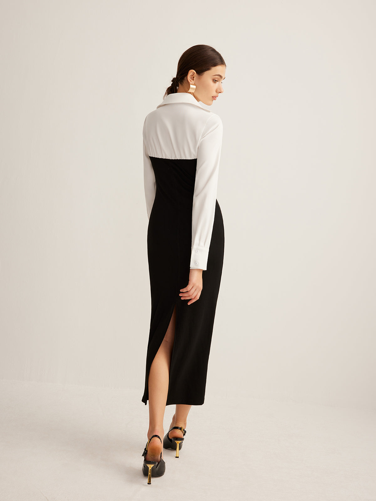 Robe moulante à revers color block 