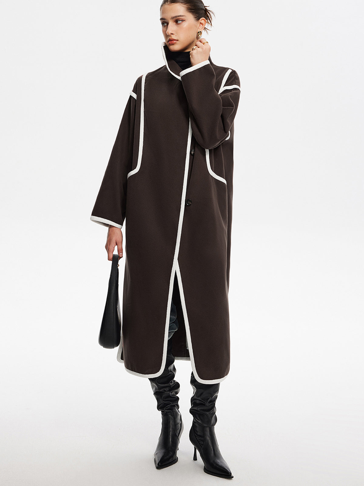 Manteau long à poitrine contrastée 
