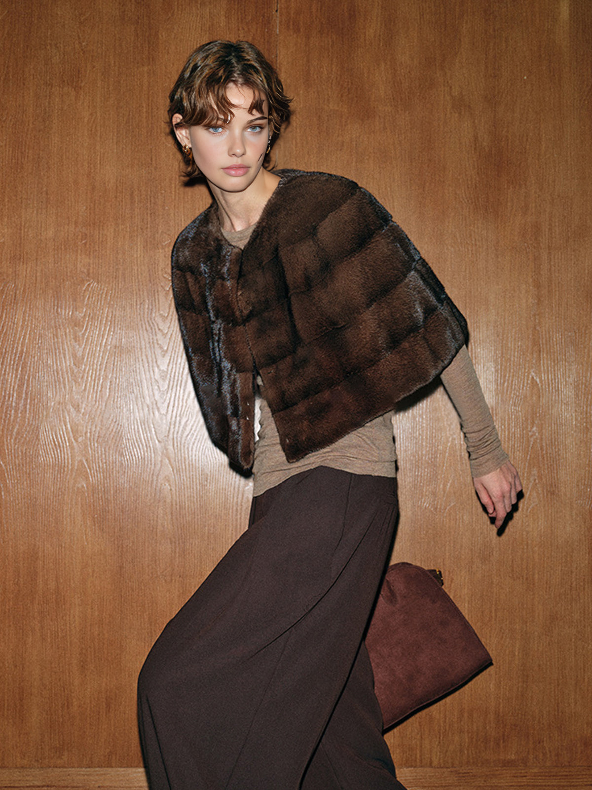Faux Fur Crop Plaid Cape