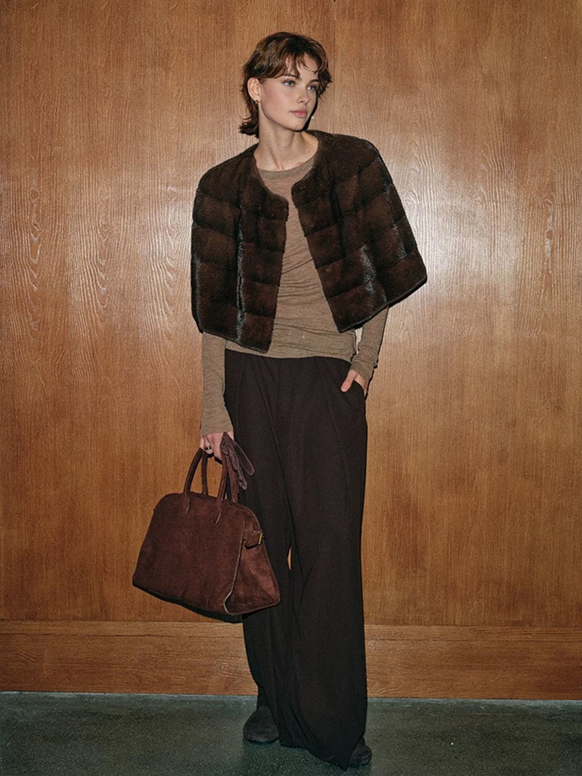 Faux Fur Crop Plaid Cape