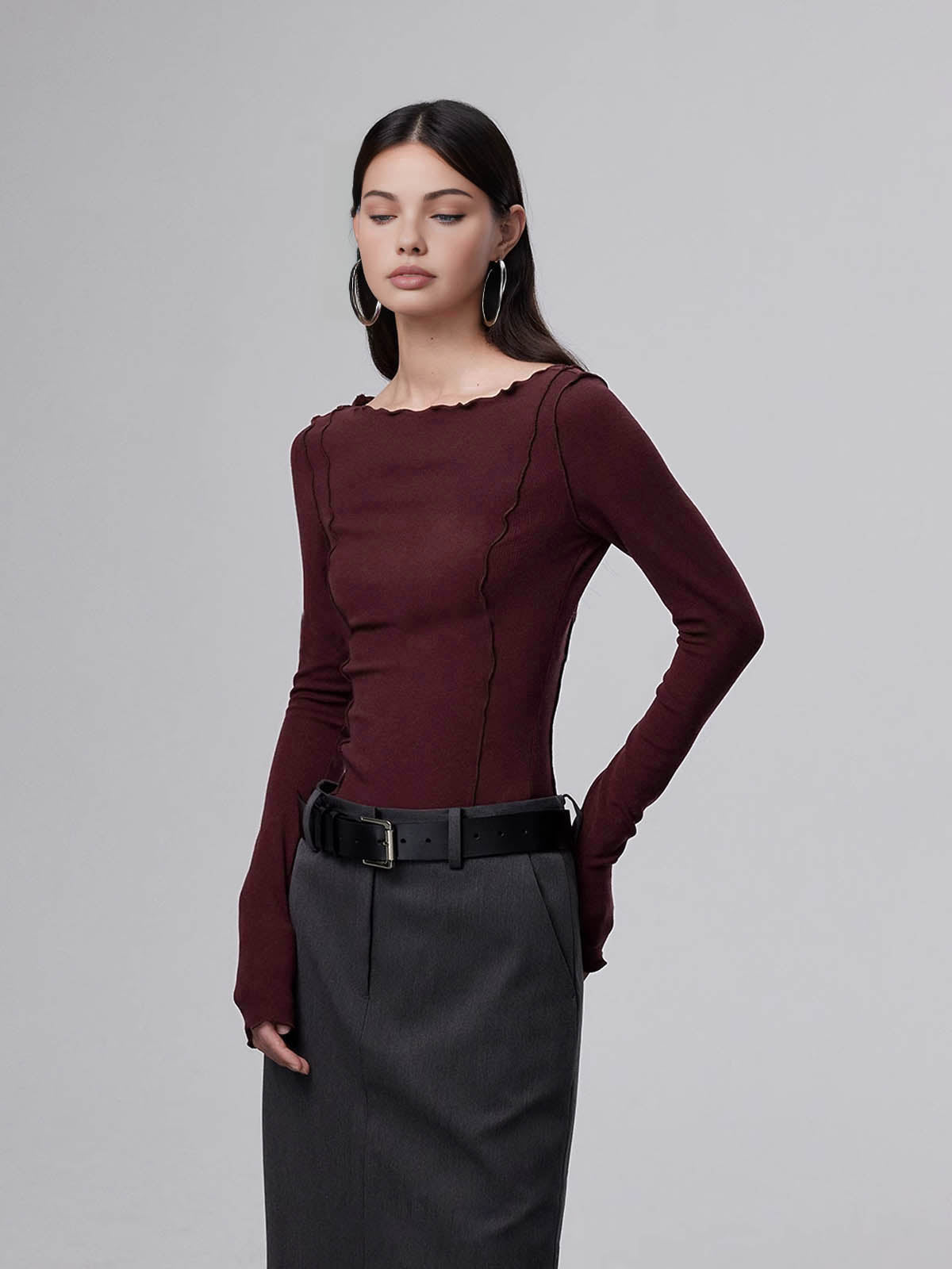 T-shirt slim à bordure de laitue 