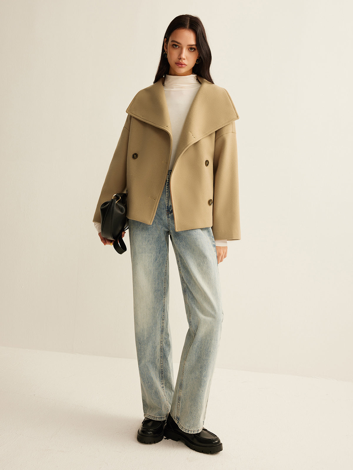 Tweedmantel mit großem Kragen 