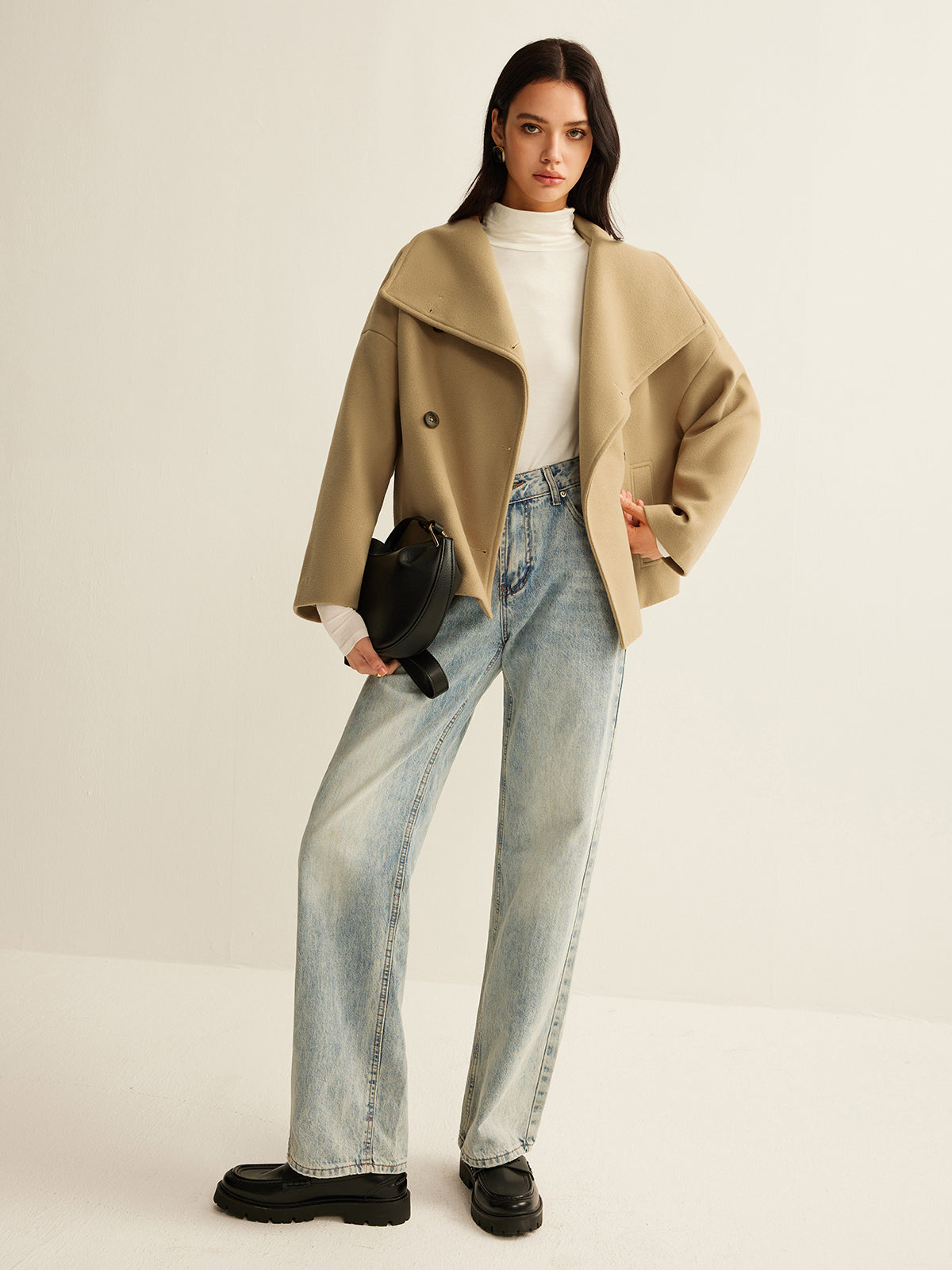 Tweedmantel mit großem Kragen 