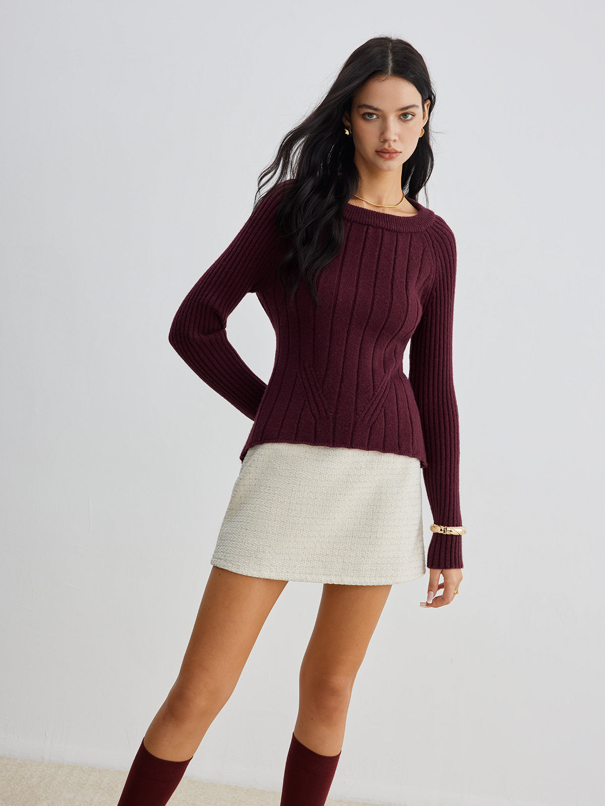 Rückenfreies, figurbetontes Stricktop mit Bindeband 