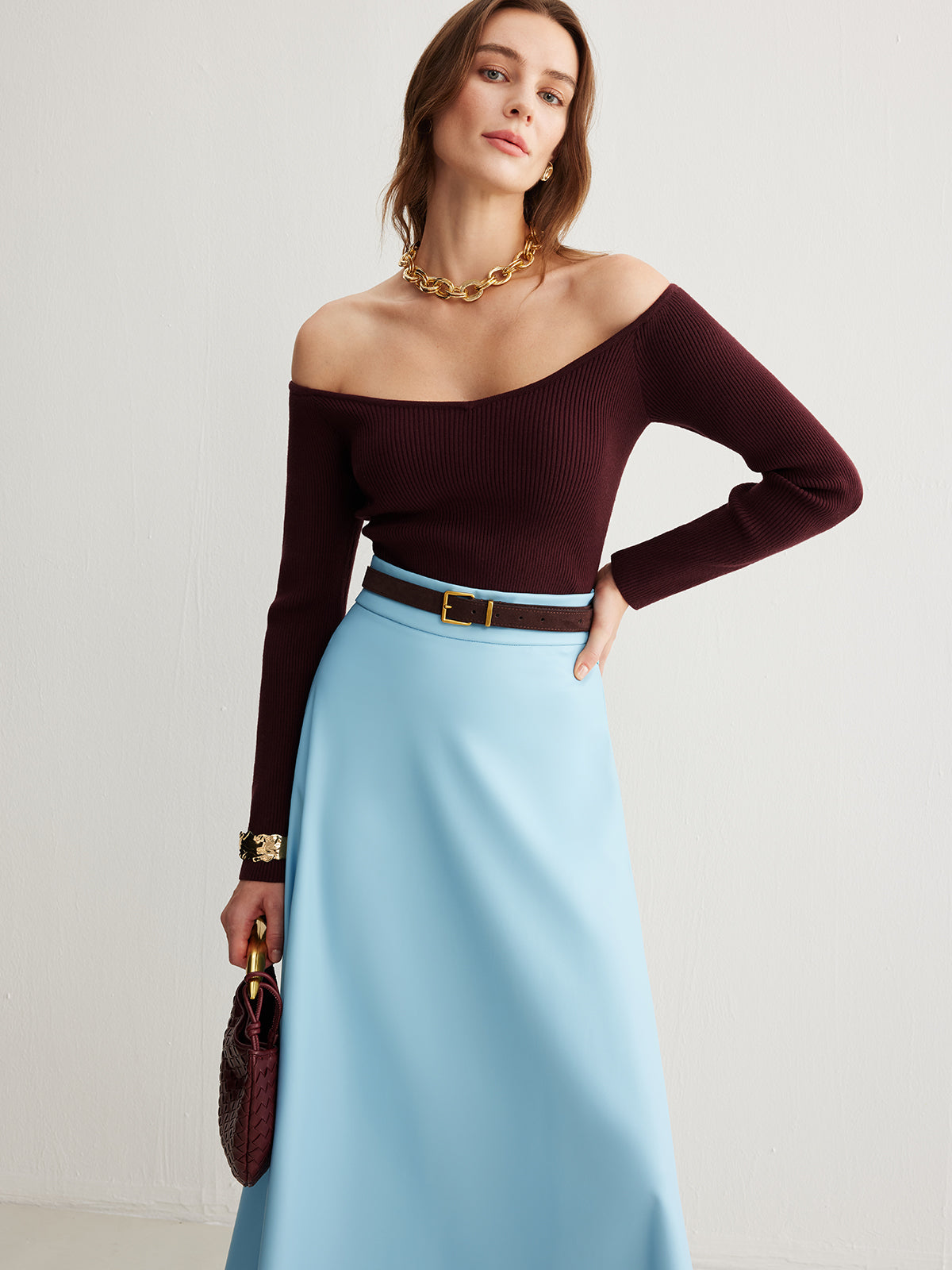 Cold-Shoulder Skinny Sweater