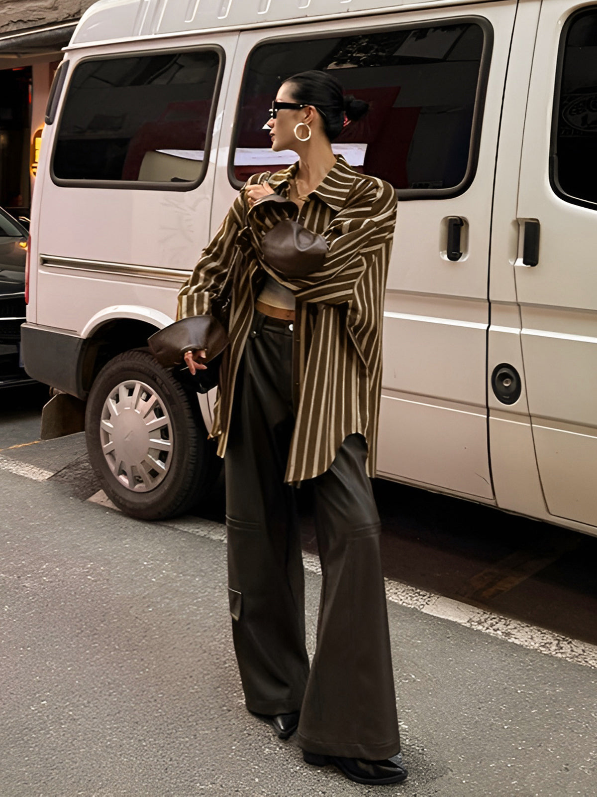 Polo à rayures fines et empiècements en coton oversize 