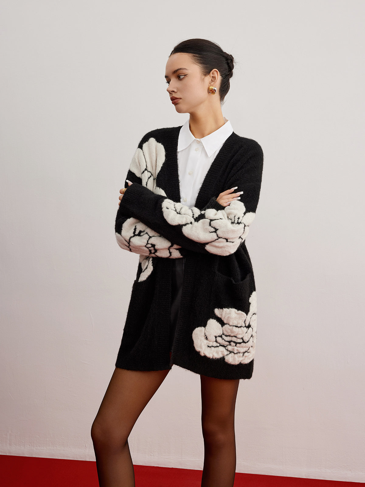 Strickcardigan aus Wollmischung mit Blumenmuster