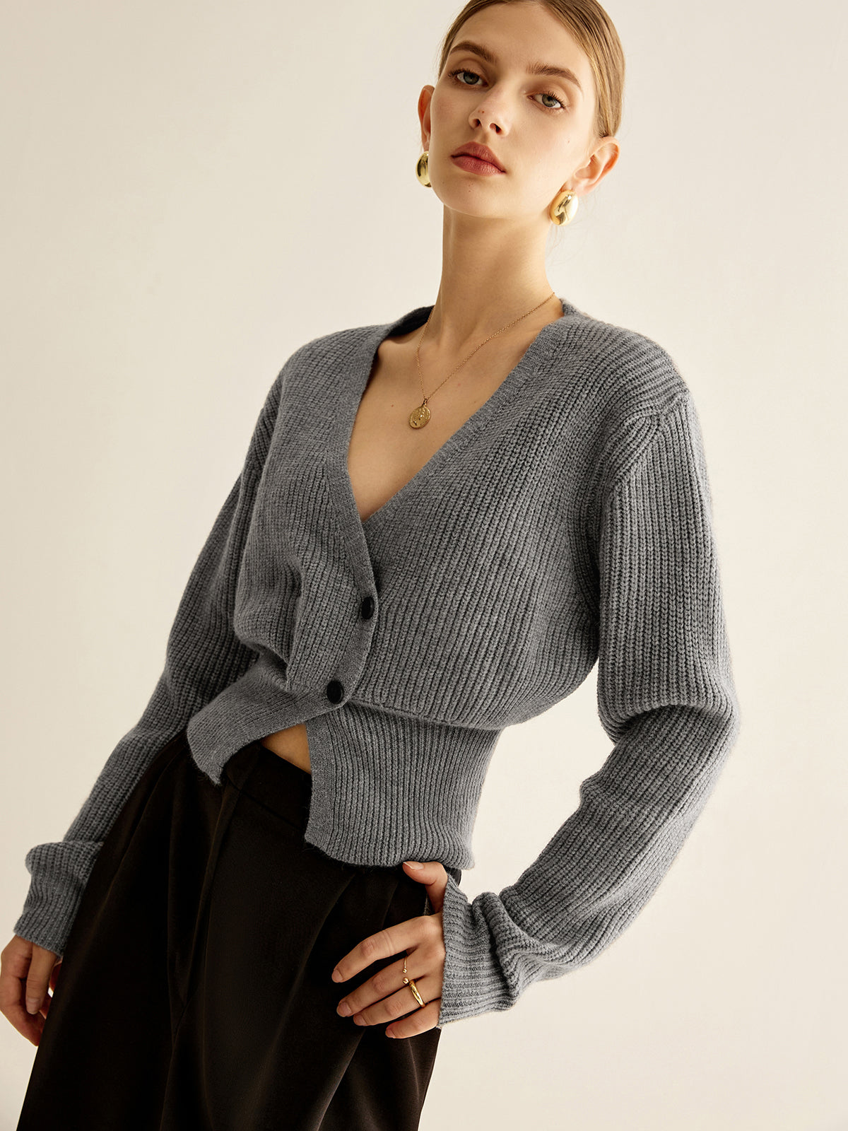 Gilet boutonné à col en V 