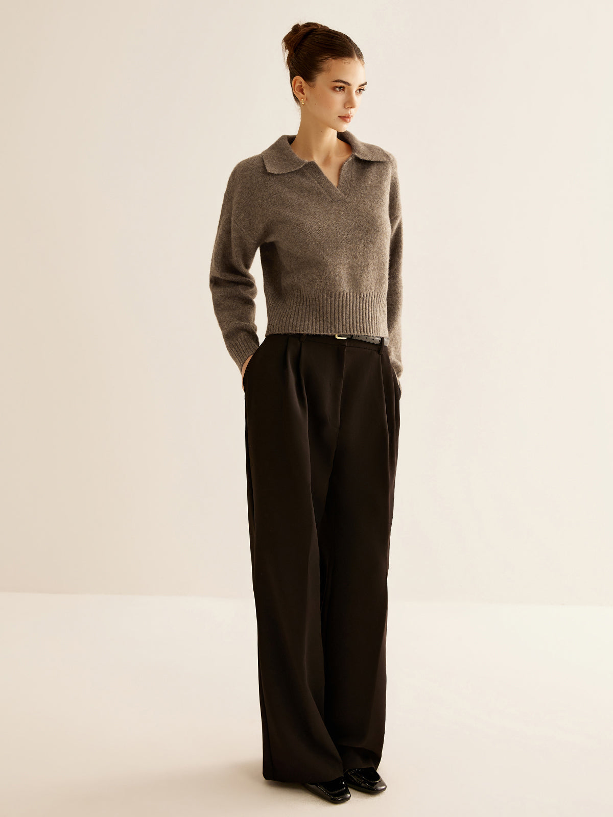 Pull polo en laine mélangée 