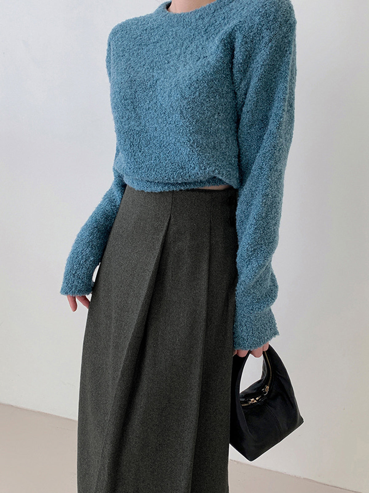 Tweed-Plissee-Midirock mit Knöpfen 