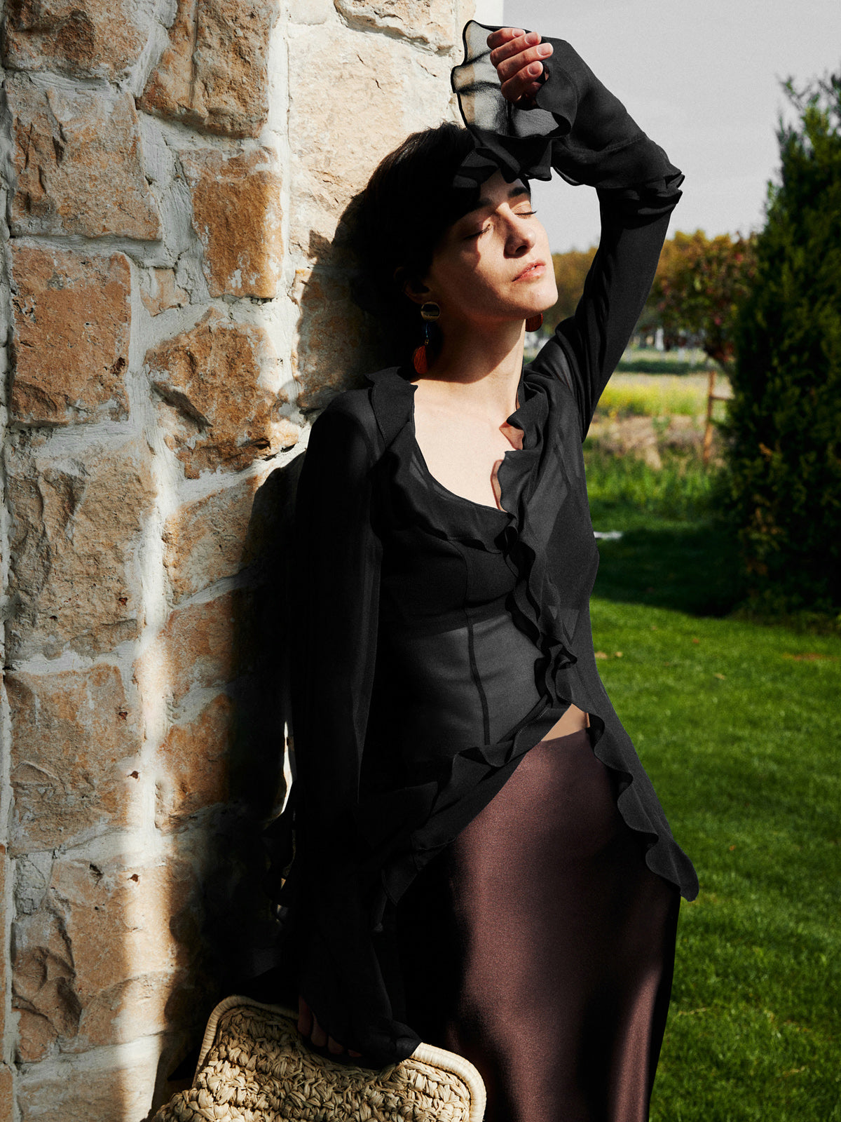 Semi-Sheer Ruffle Split Thin Blouse