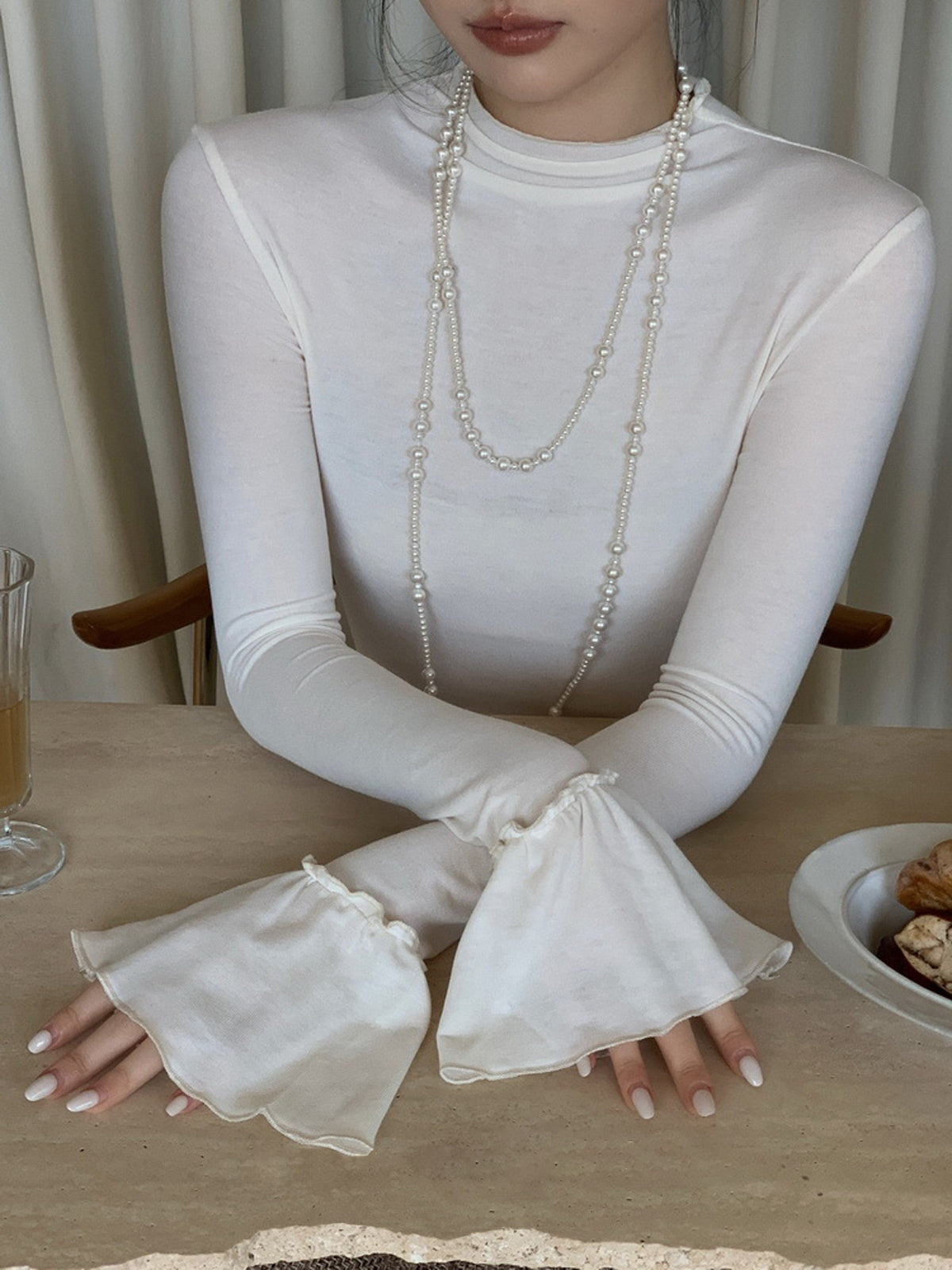 Haut en jersey uni à poignets volantés 