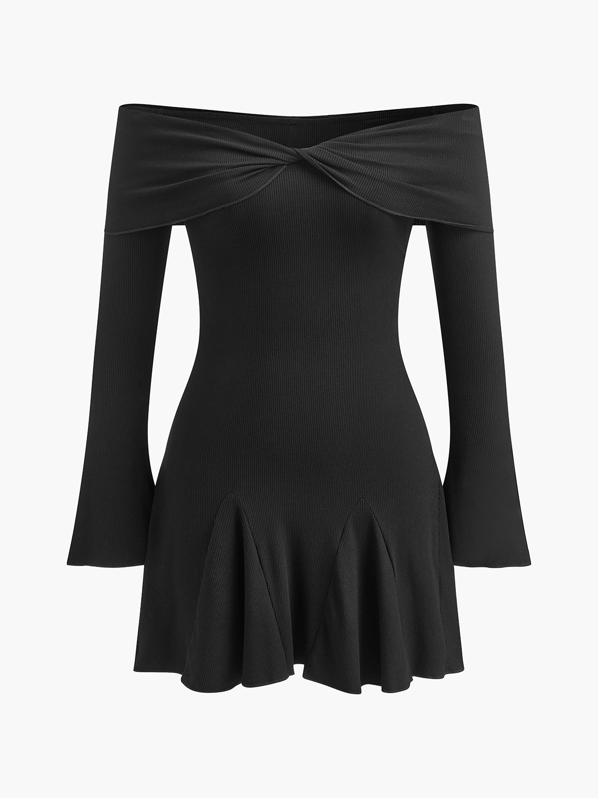 schulterfreies, fließendes Strickkleid 