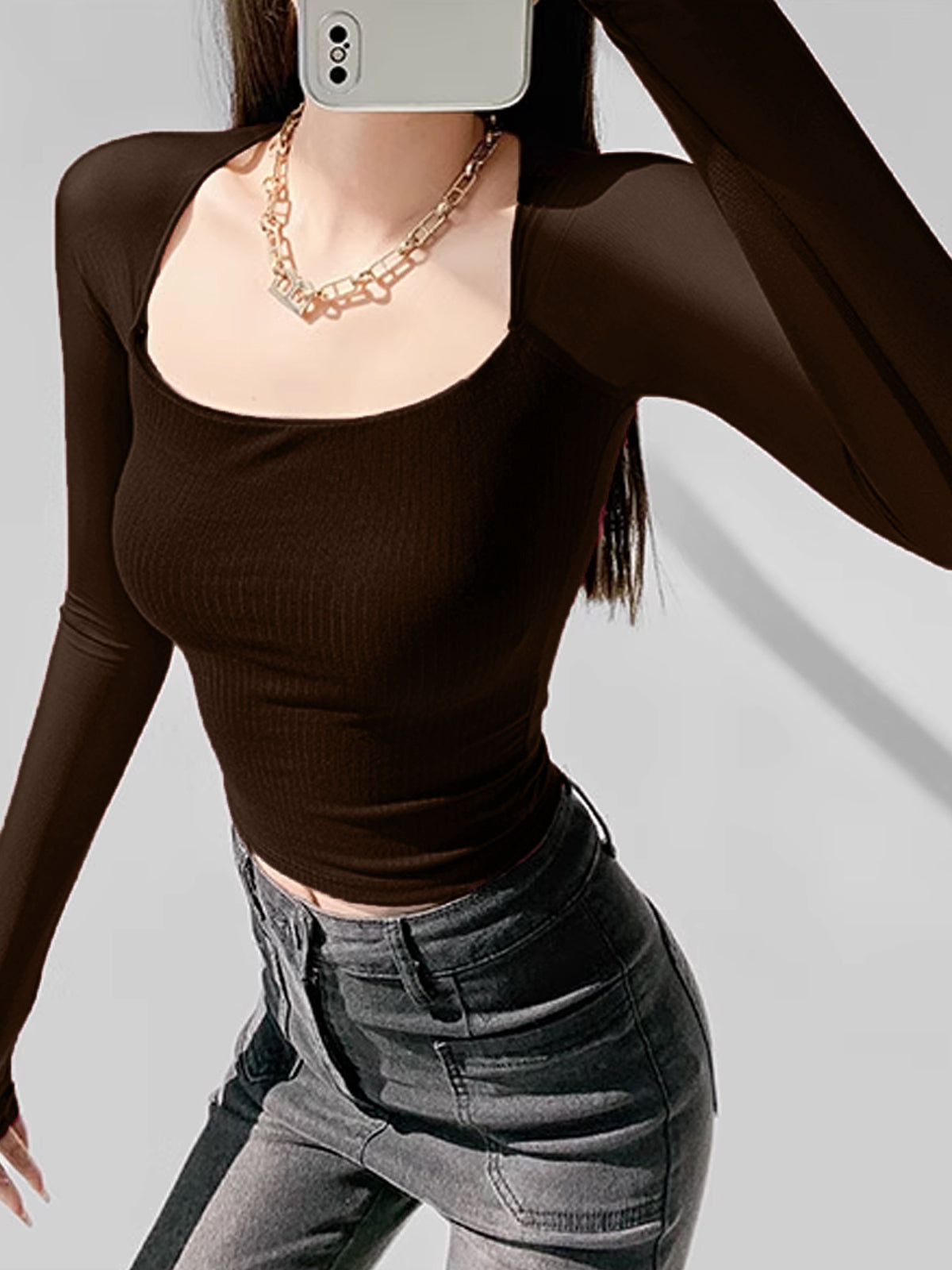 Crop-T-Shirt mit eckigem Ausschnitt und transparentem Einsatz 