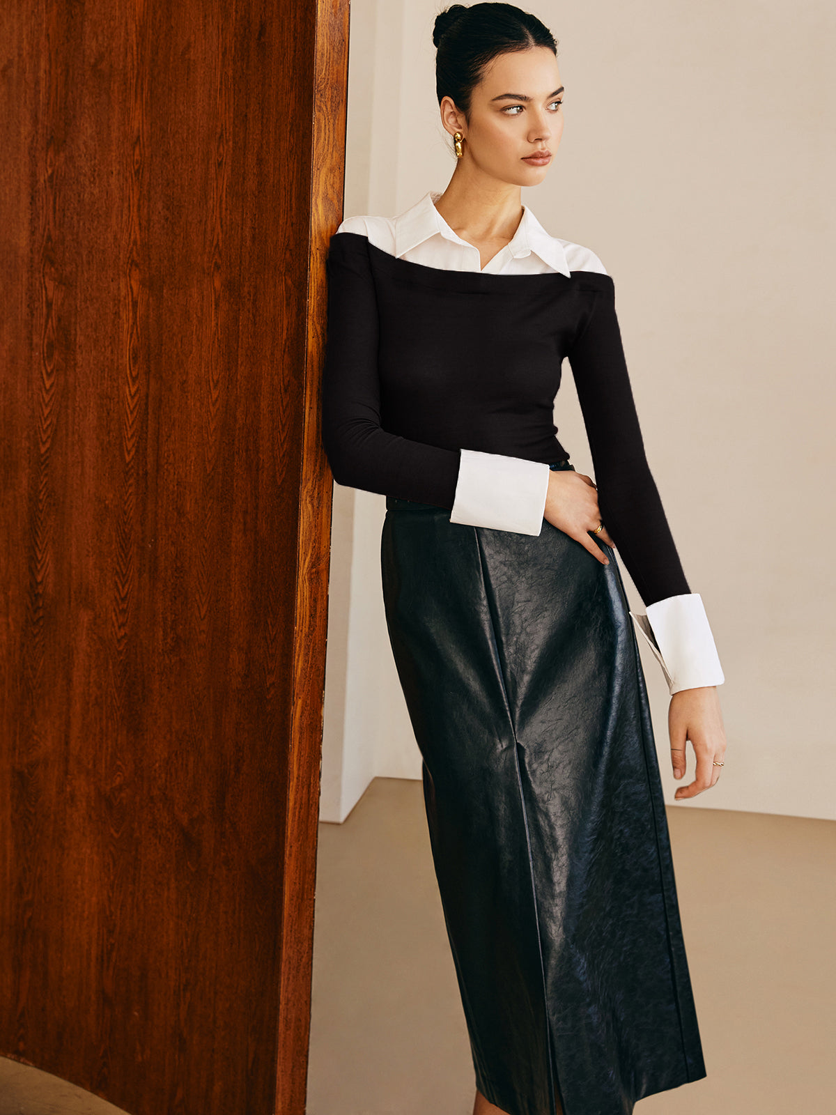 Semi-Sheer Panel Jersey Slim Top