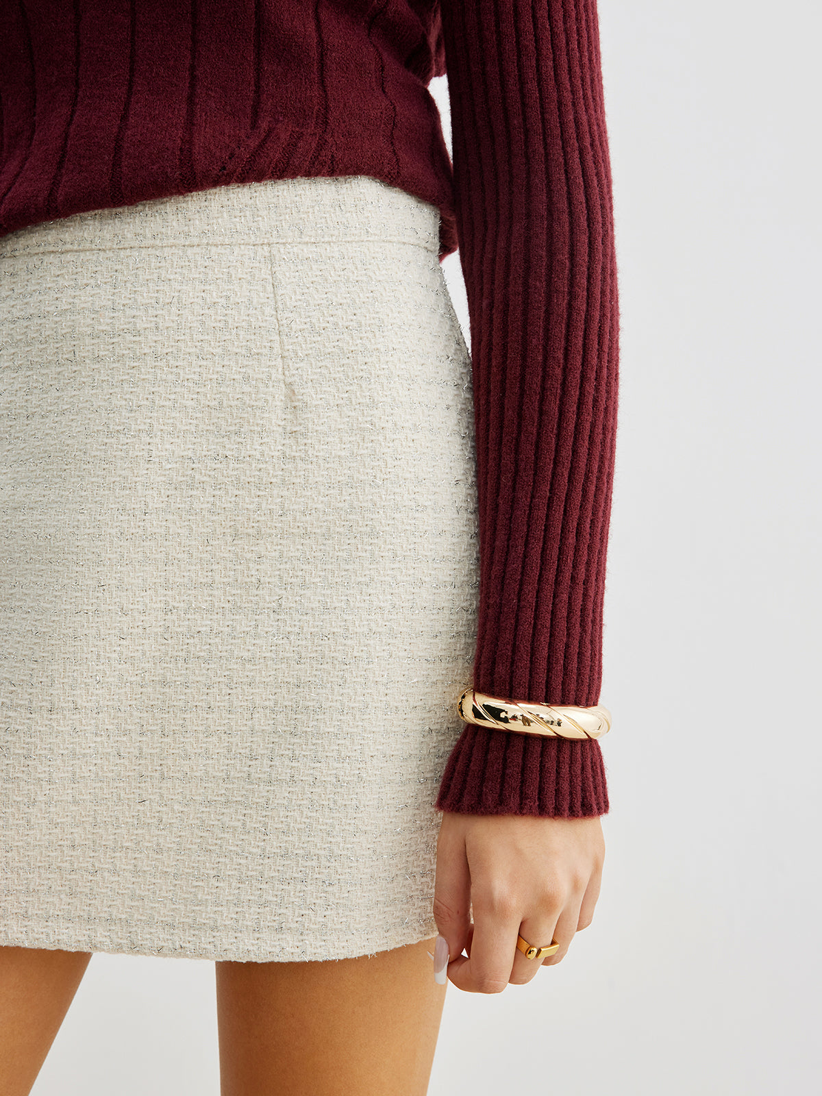 Tweed-Minirock in A-Linie mit Reißverschluss 