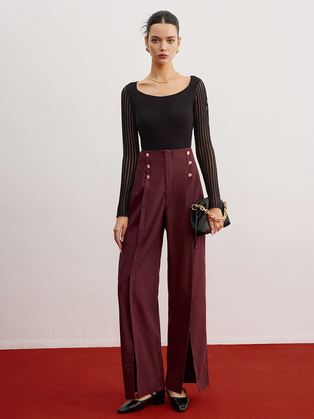 Pull côtelé à manches transparentes 