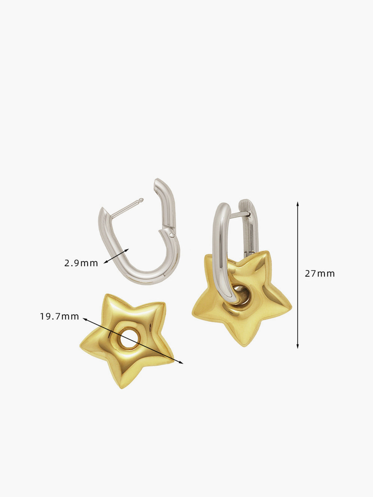 Boucles d'oreilles pendantes en forme d'étoile en forme de U 