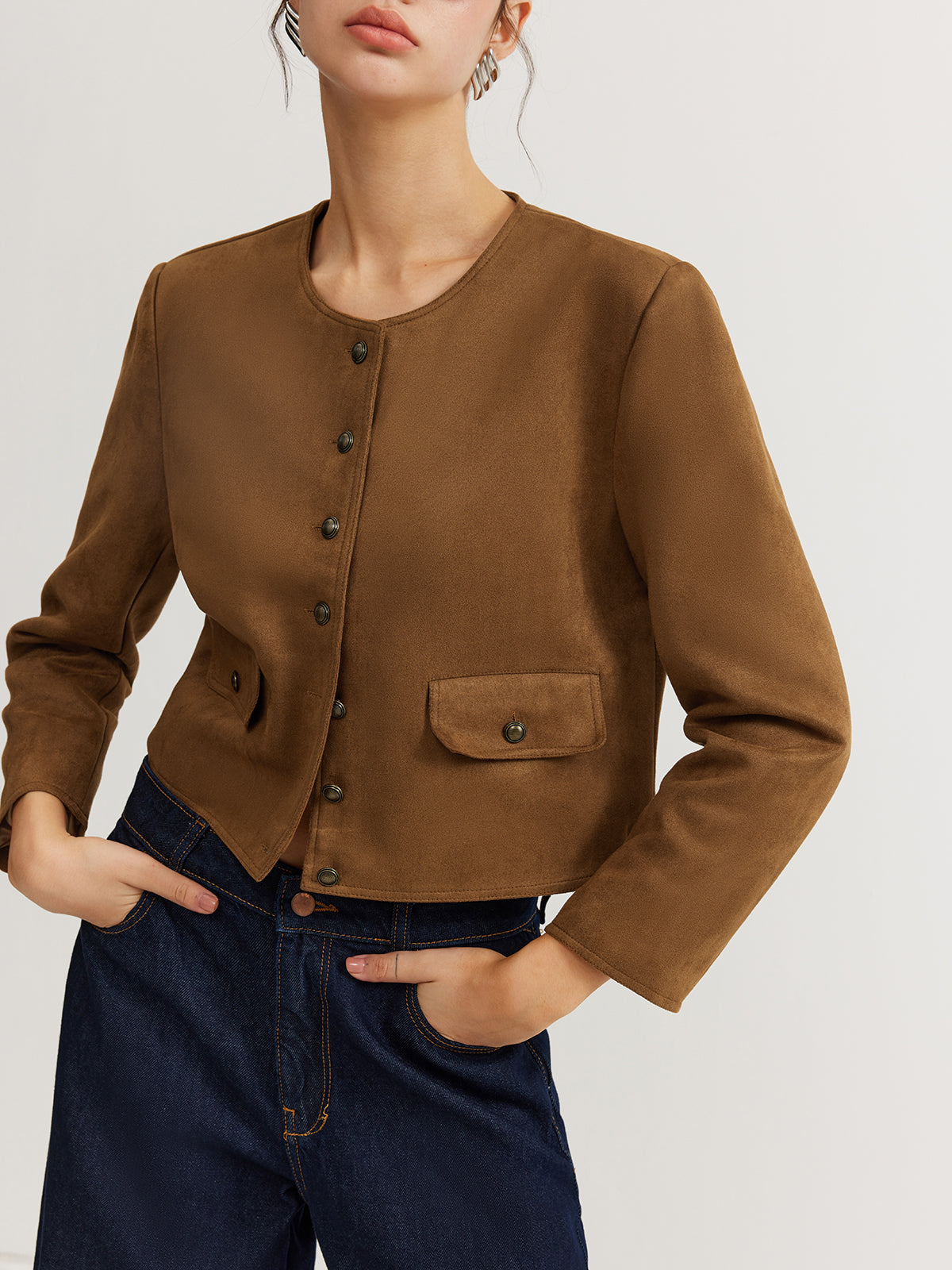Leisure Button Suede Effect Trench Coat