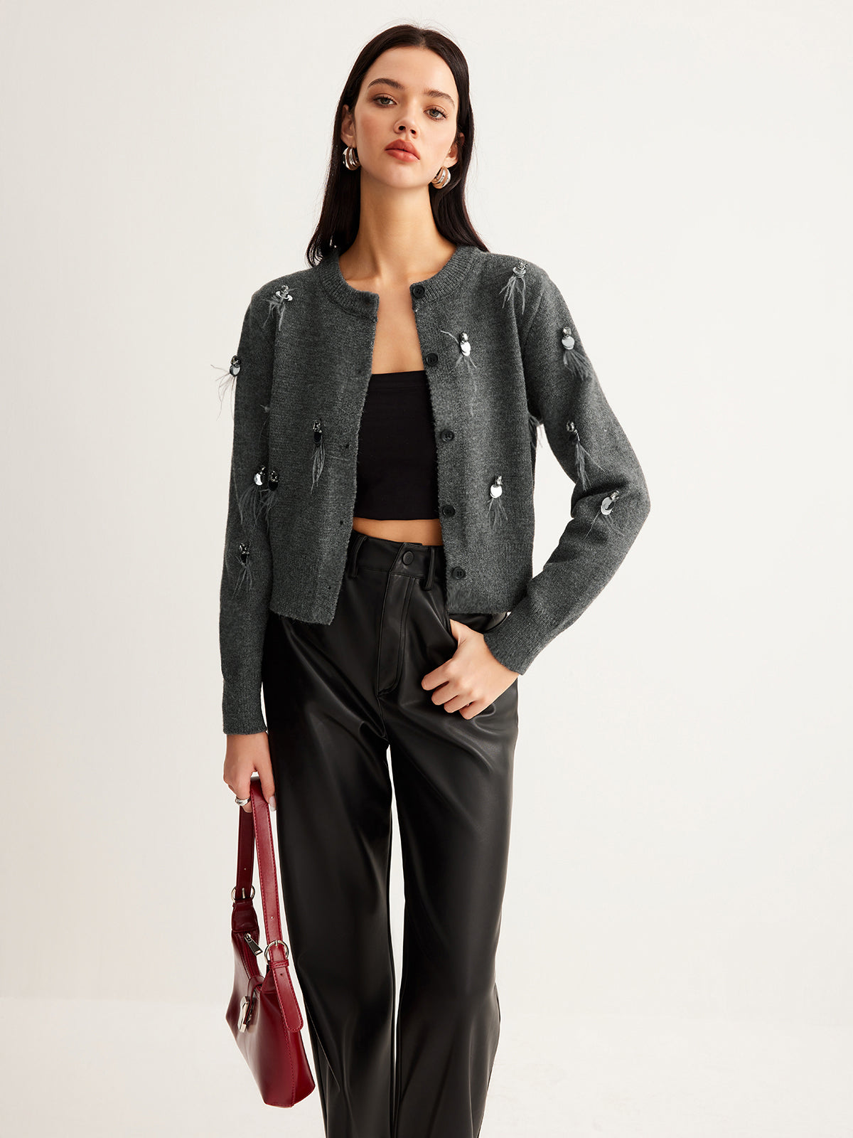 Freizeit-Strickjacke mit Knöpfen und Pailletten 