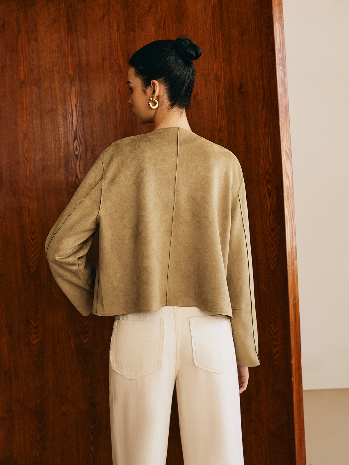 Large Pockets Breasted Suede Effect Jacket