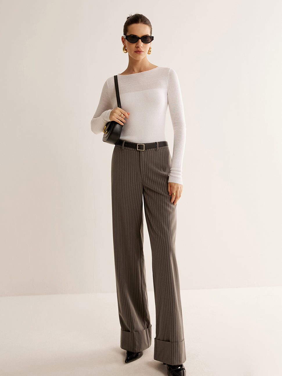 Pull slim à empiècements en laine mélangée