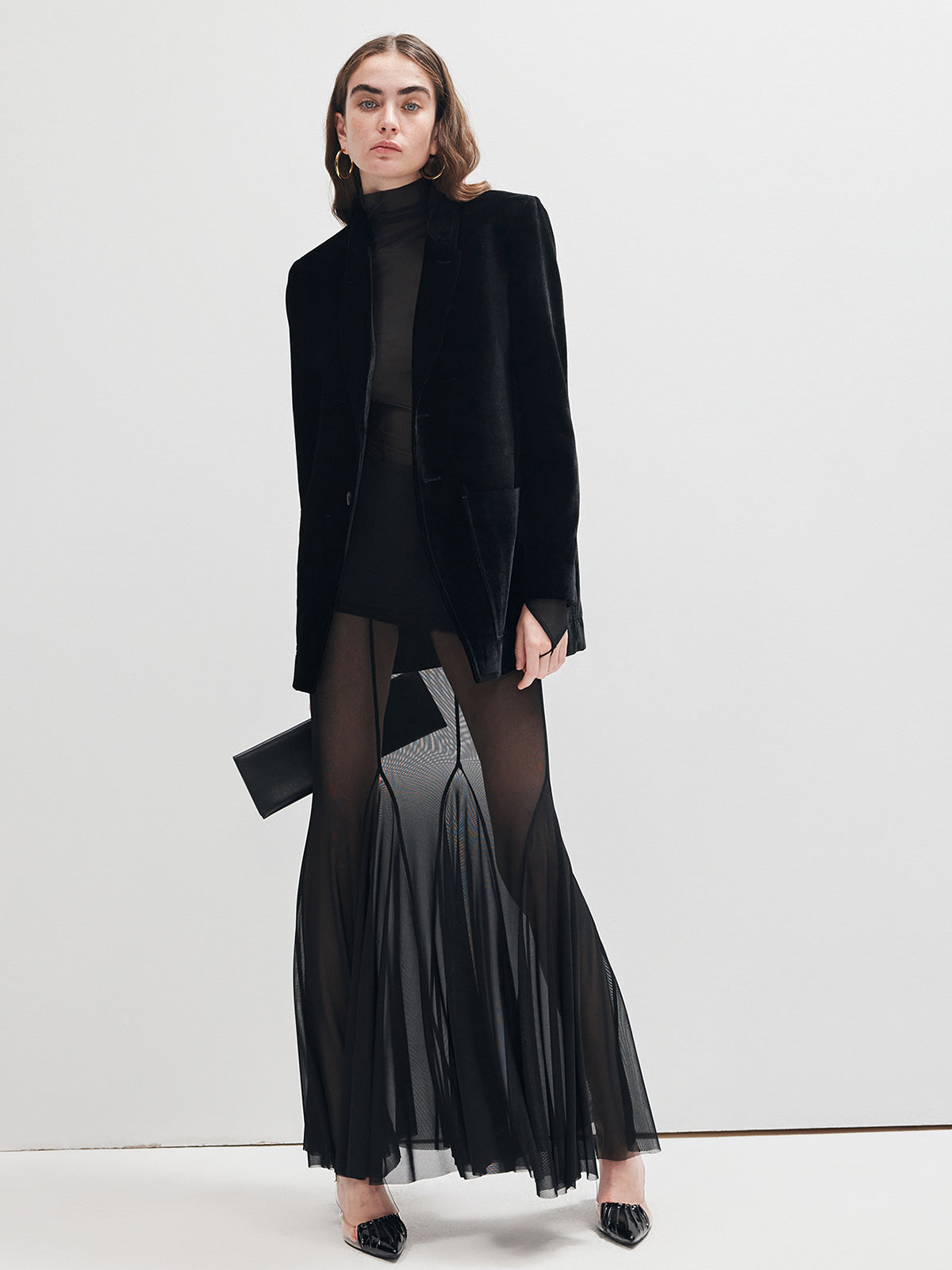 Maxirock mit Rüschen und transparentem Einsatz 