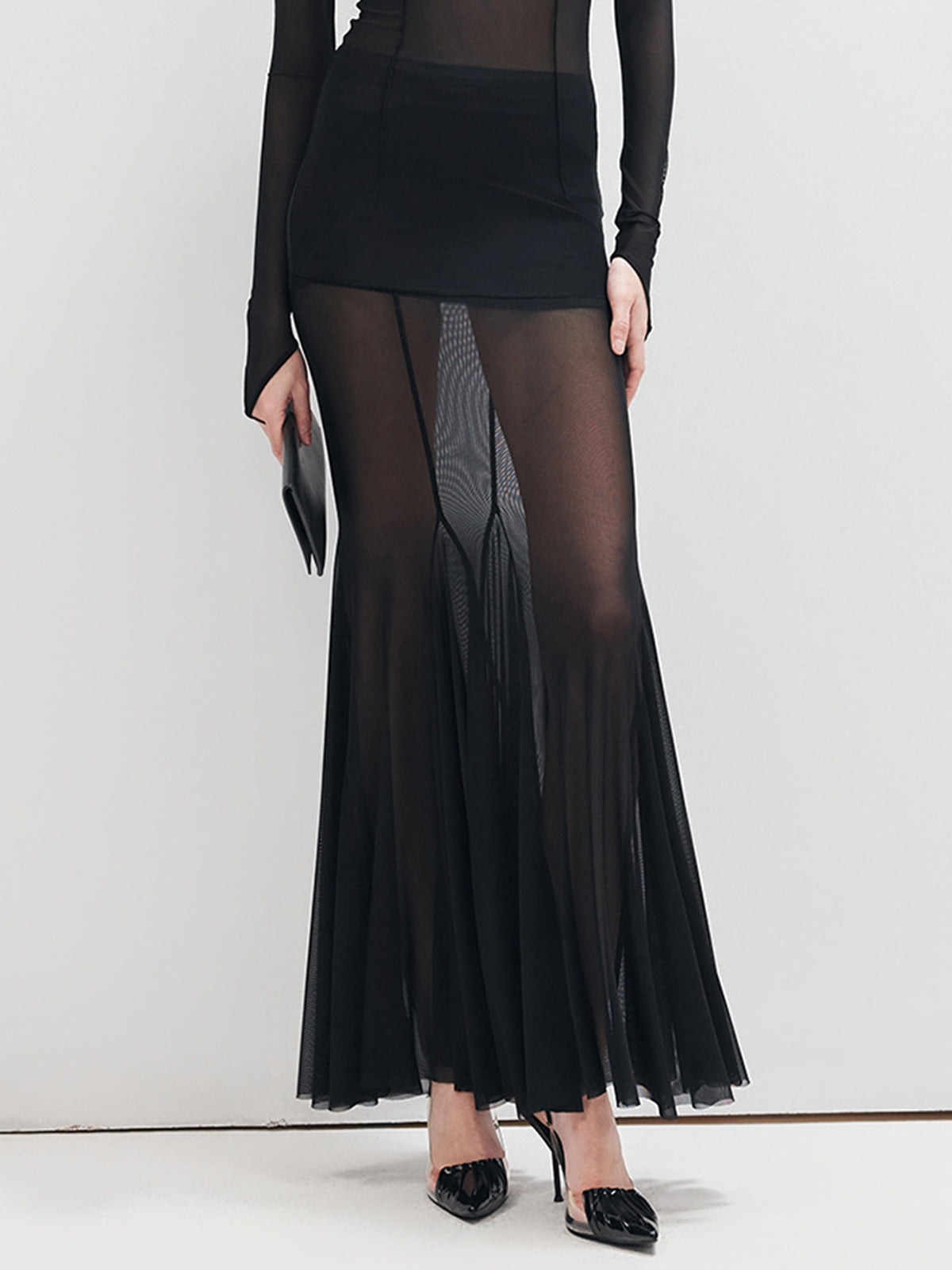 Maxirock mit Rüschen und transparentem Einsatz 