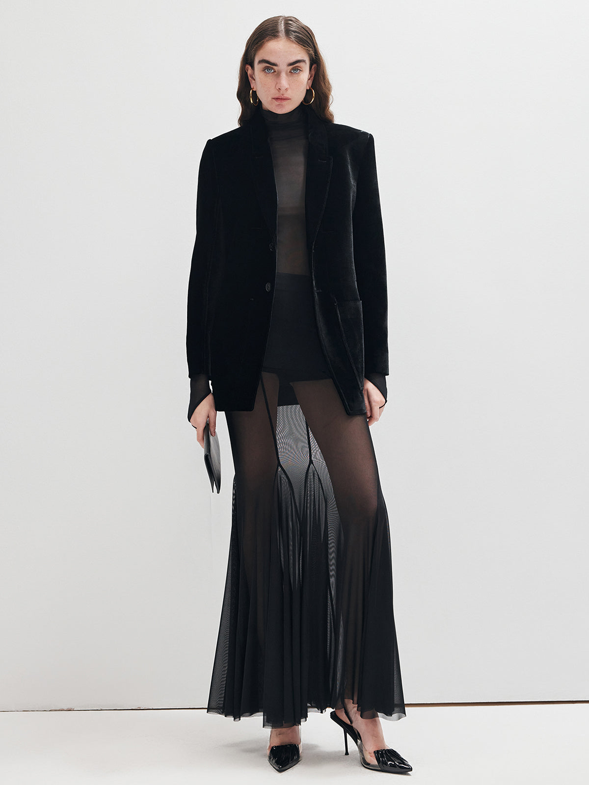 Dünnes, durchsichtiges T-Shirt mit Stehkragen aus Mesh 