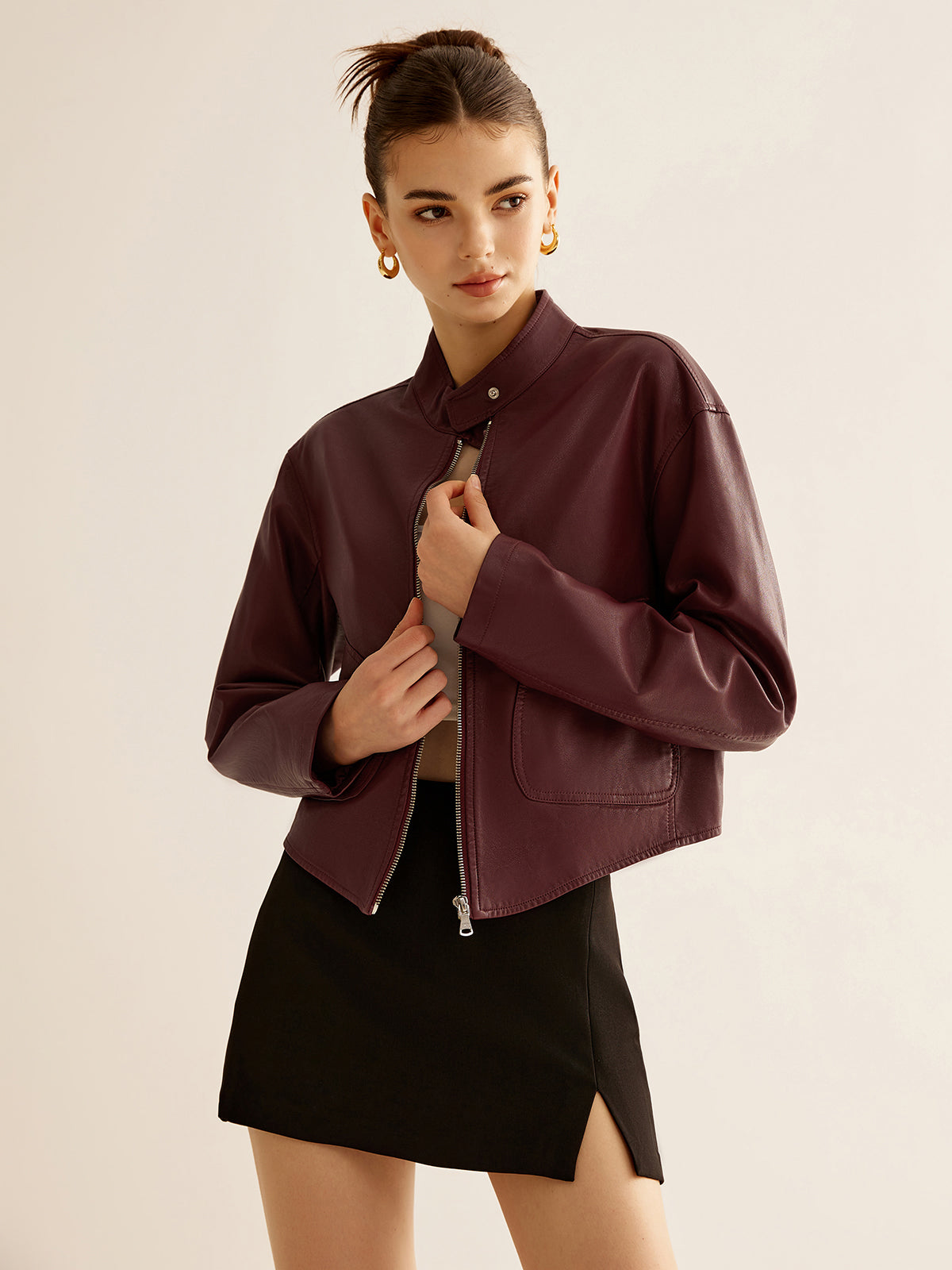 Vielseitige Kunstlederjacke mit Reißverschluss