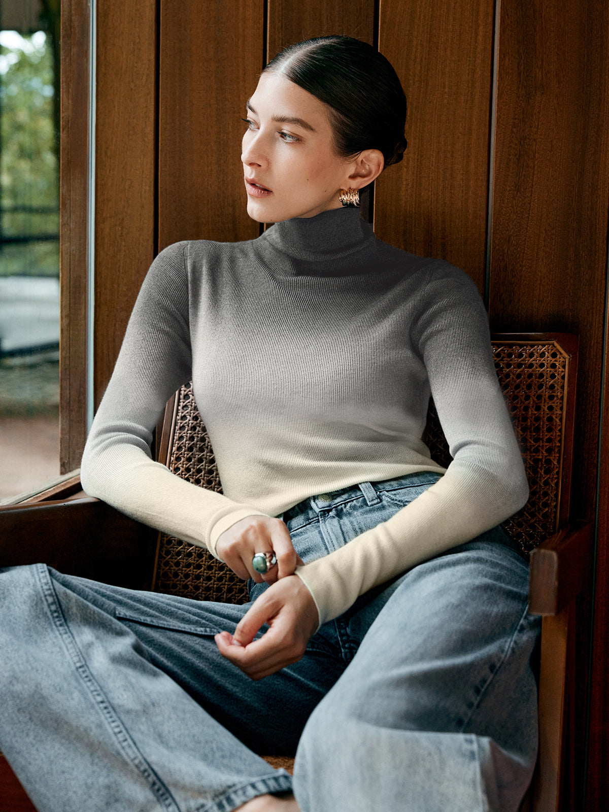 Haut en maille fine ombrée en mélange de laine 