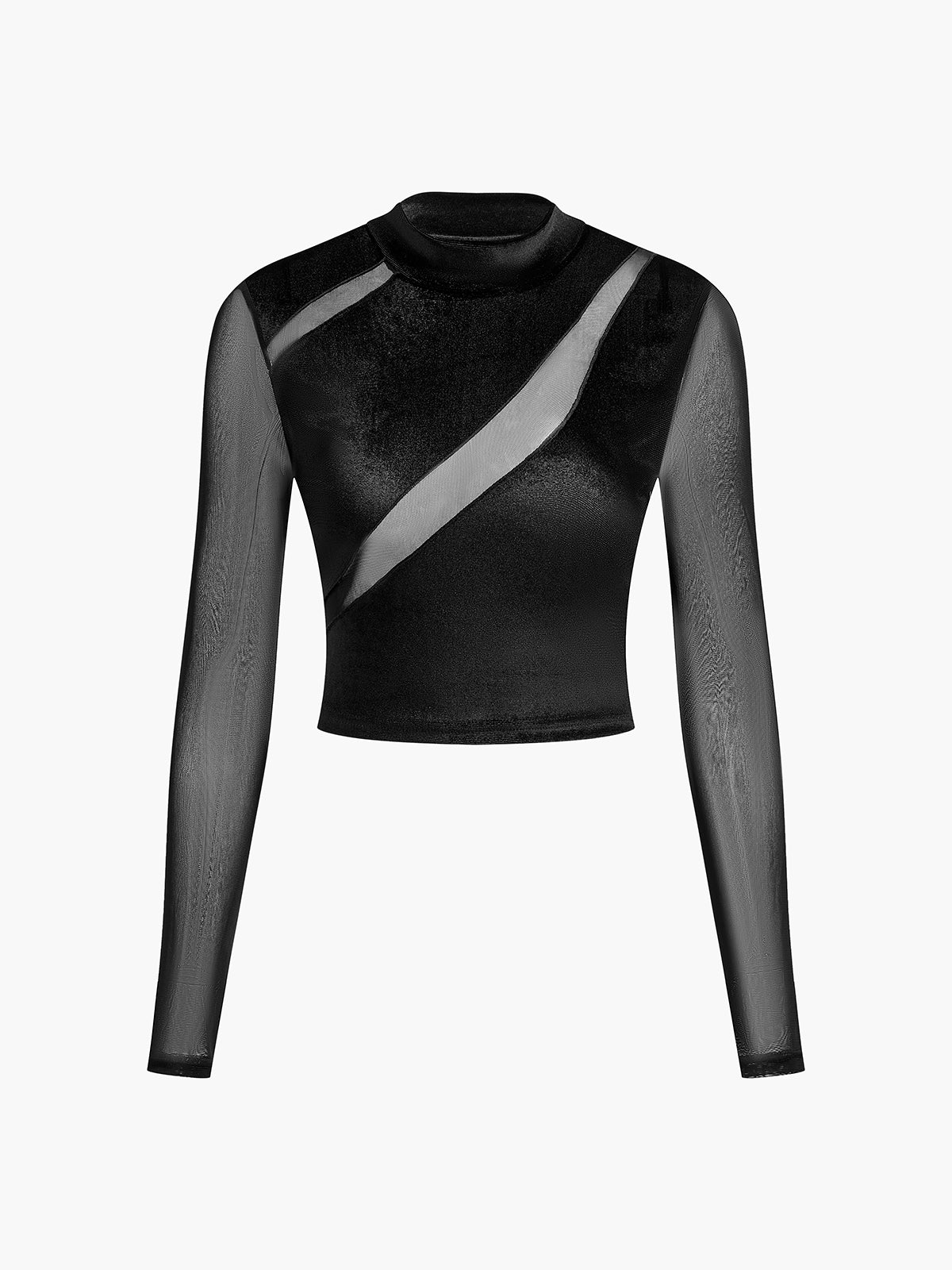 Kurzes, transparentes T-Shirt mit Samteinsatz 