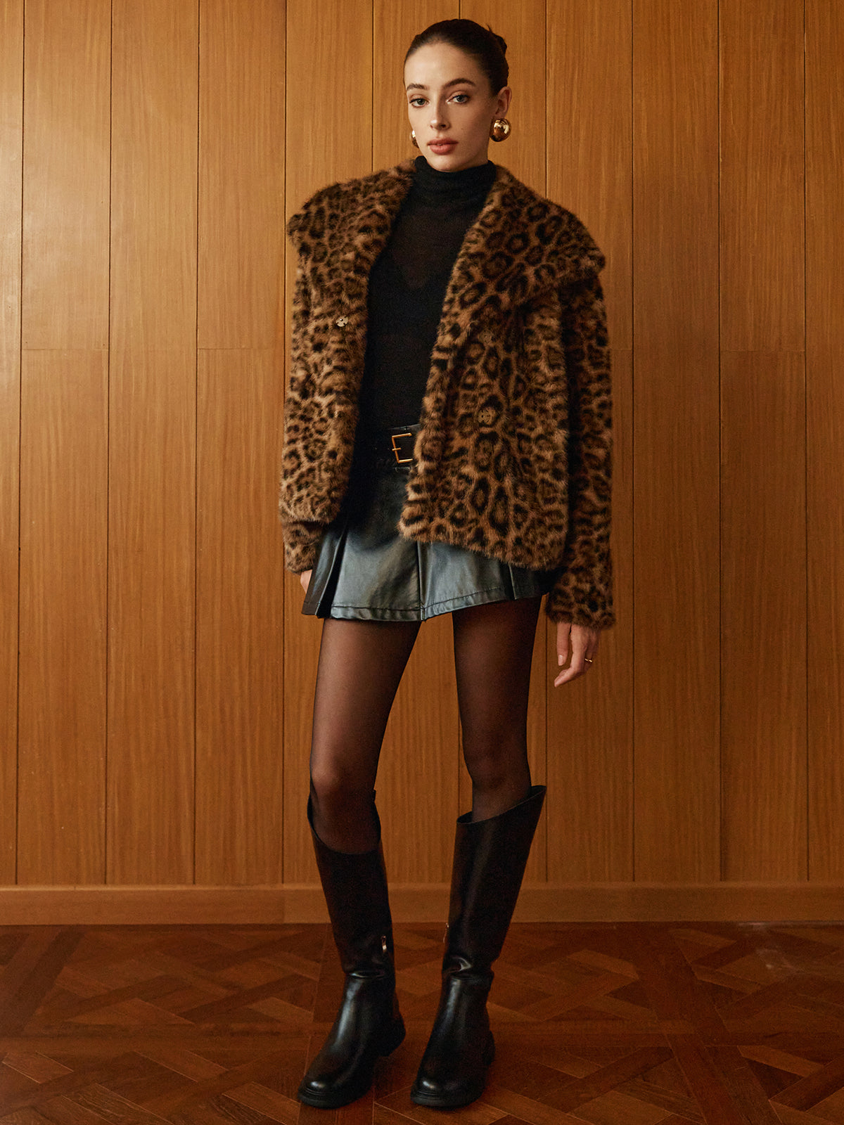 Leopard Printed Faux Fur Warm Coat