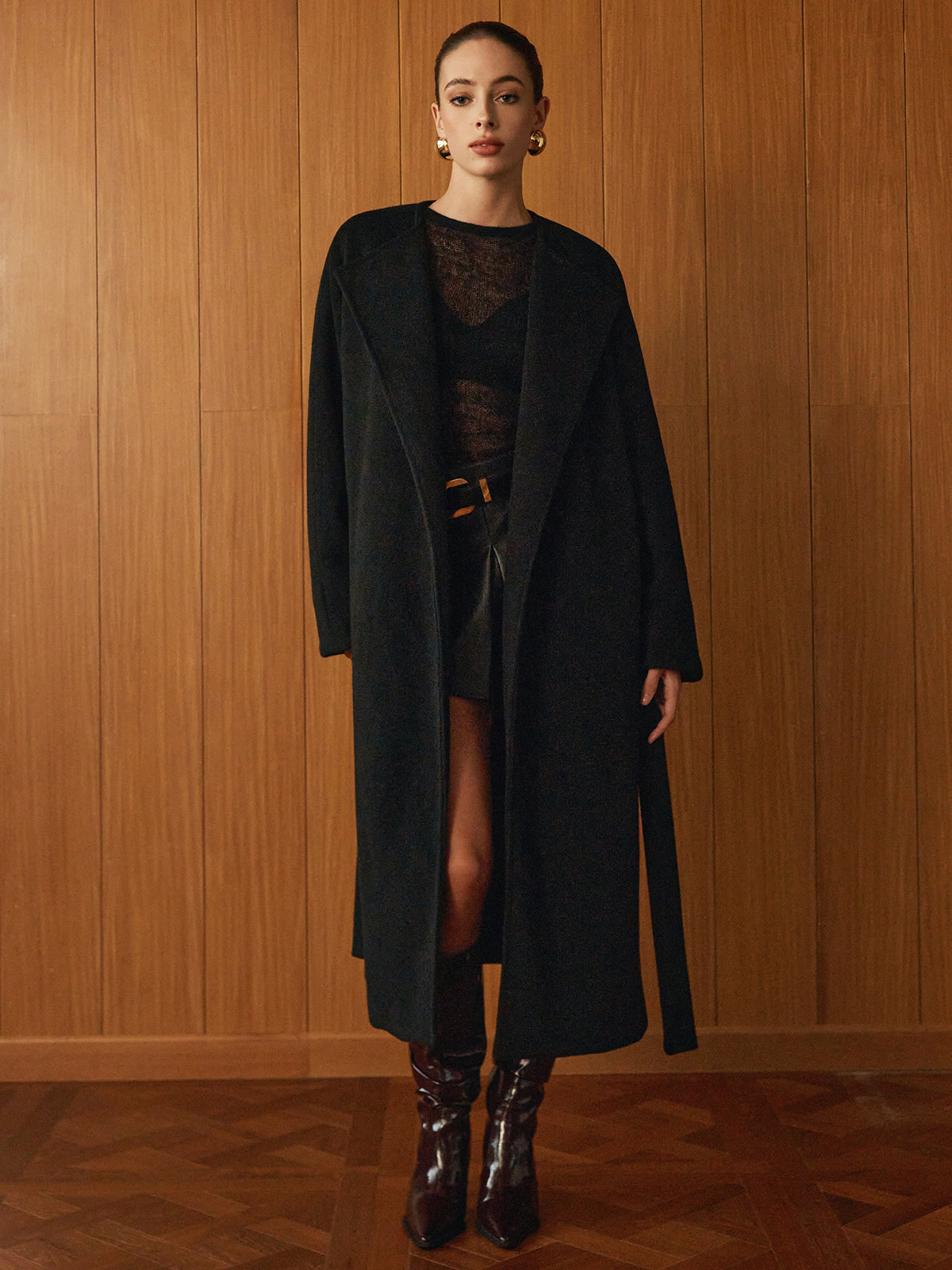 Versatile Belted Warm Coat With Matching Scarf