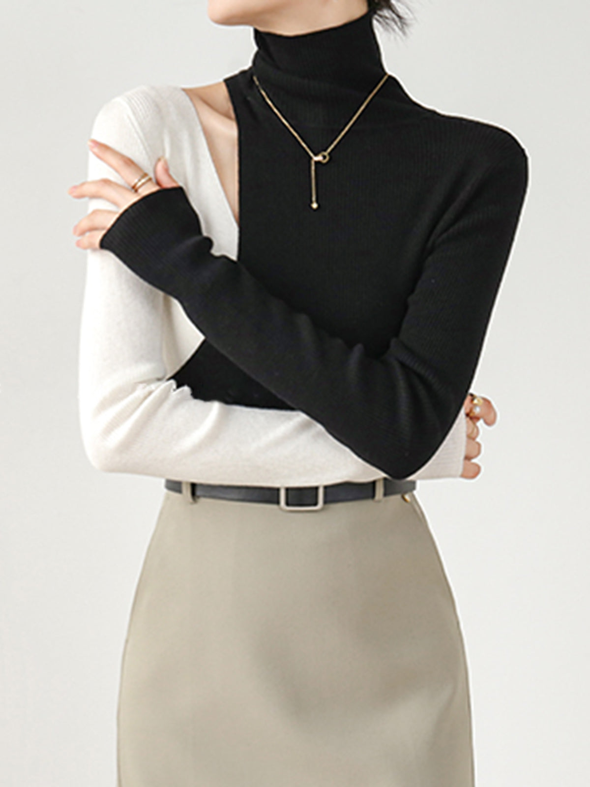 Haut en maille à découpes et blocs de couleur 