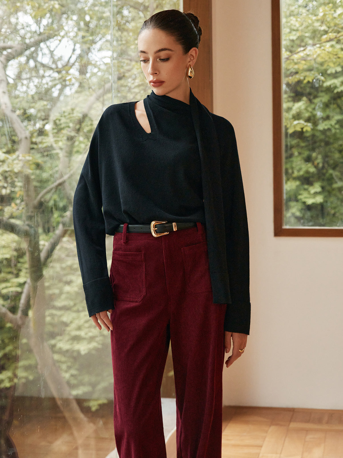 Pull-écharpe minimaliste en laine mélangée 