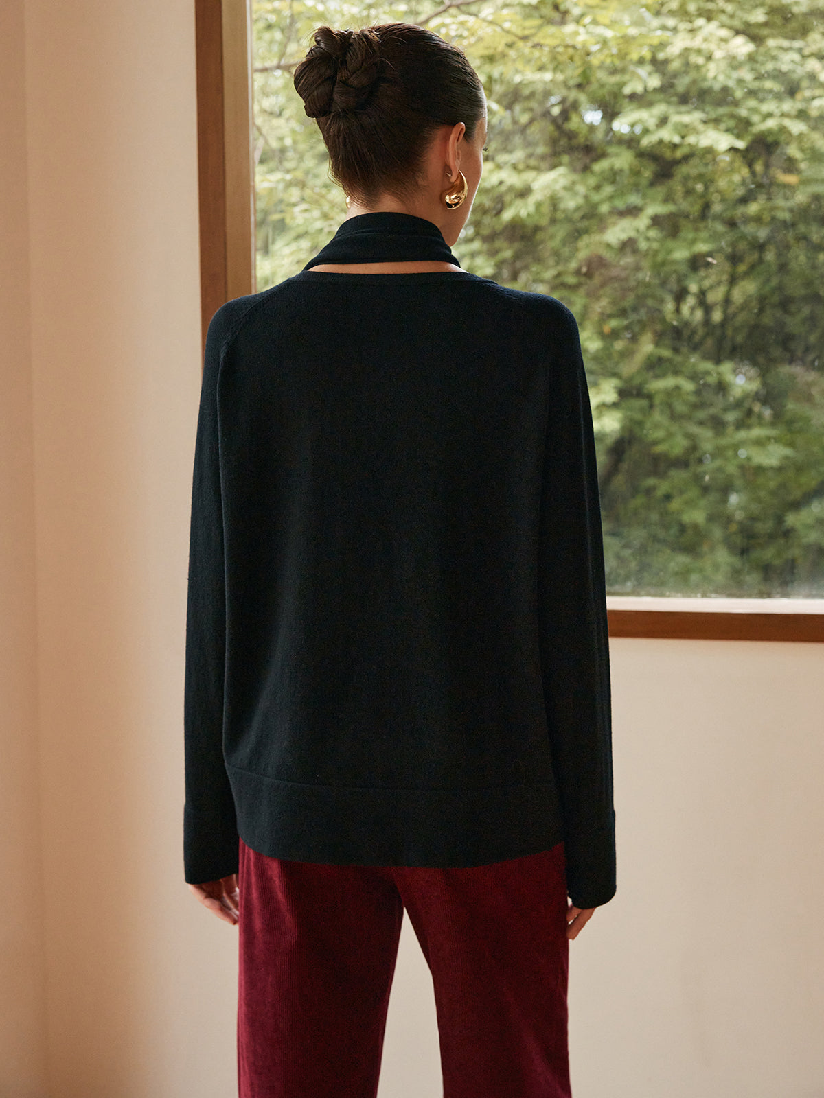 Pull-écharpe minimaliste en laine mélangée 